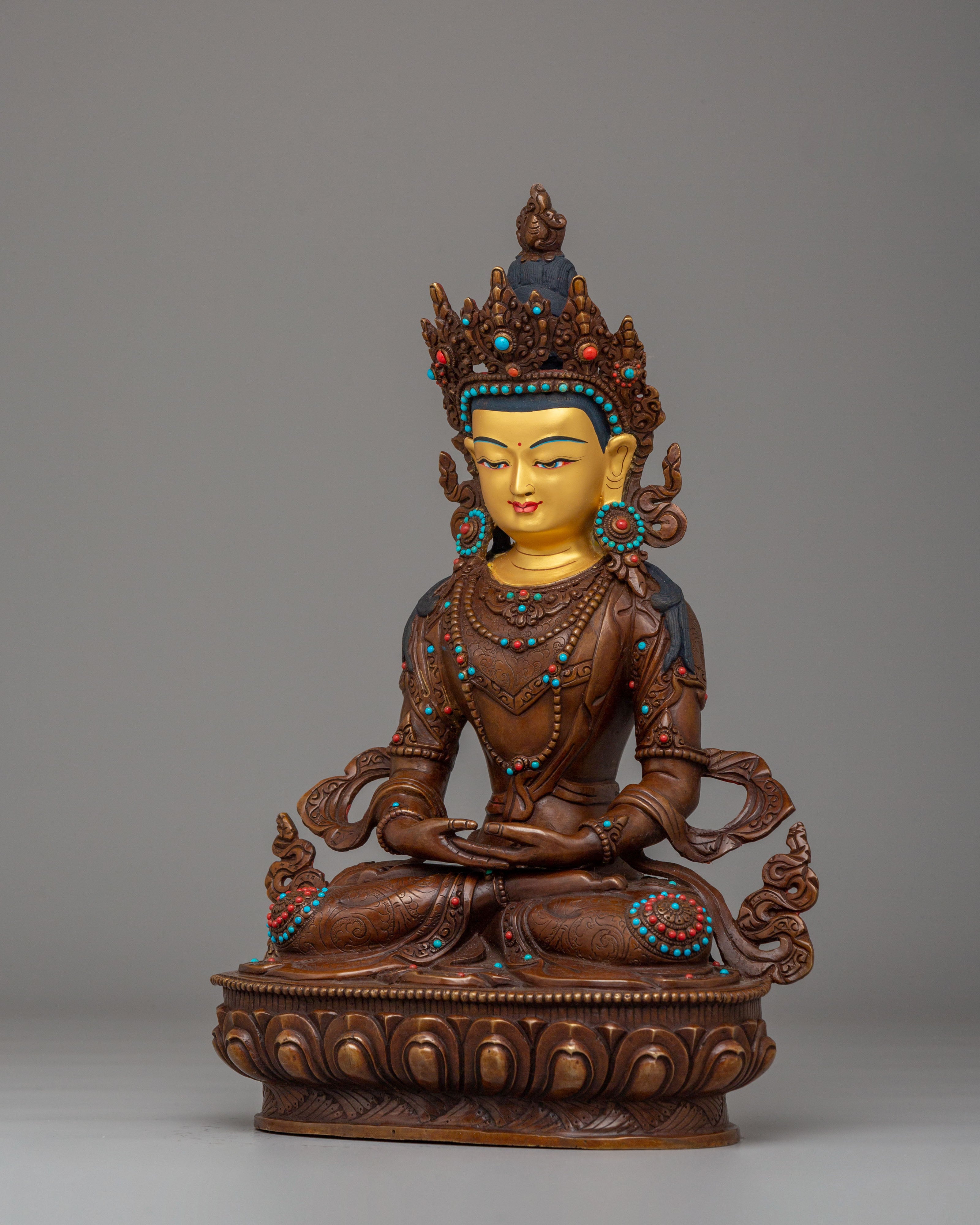 Sacred Amitayus Deity Statue | Handmade Tibetan Artwork for Spiritual Blessings