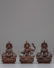Handmade Three Deity Set | Oxidized Copper Altar Statues