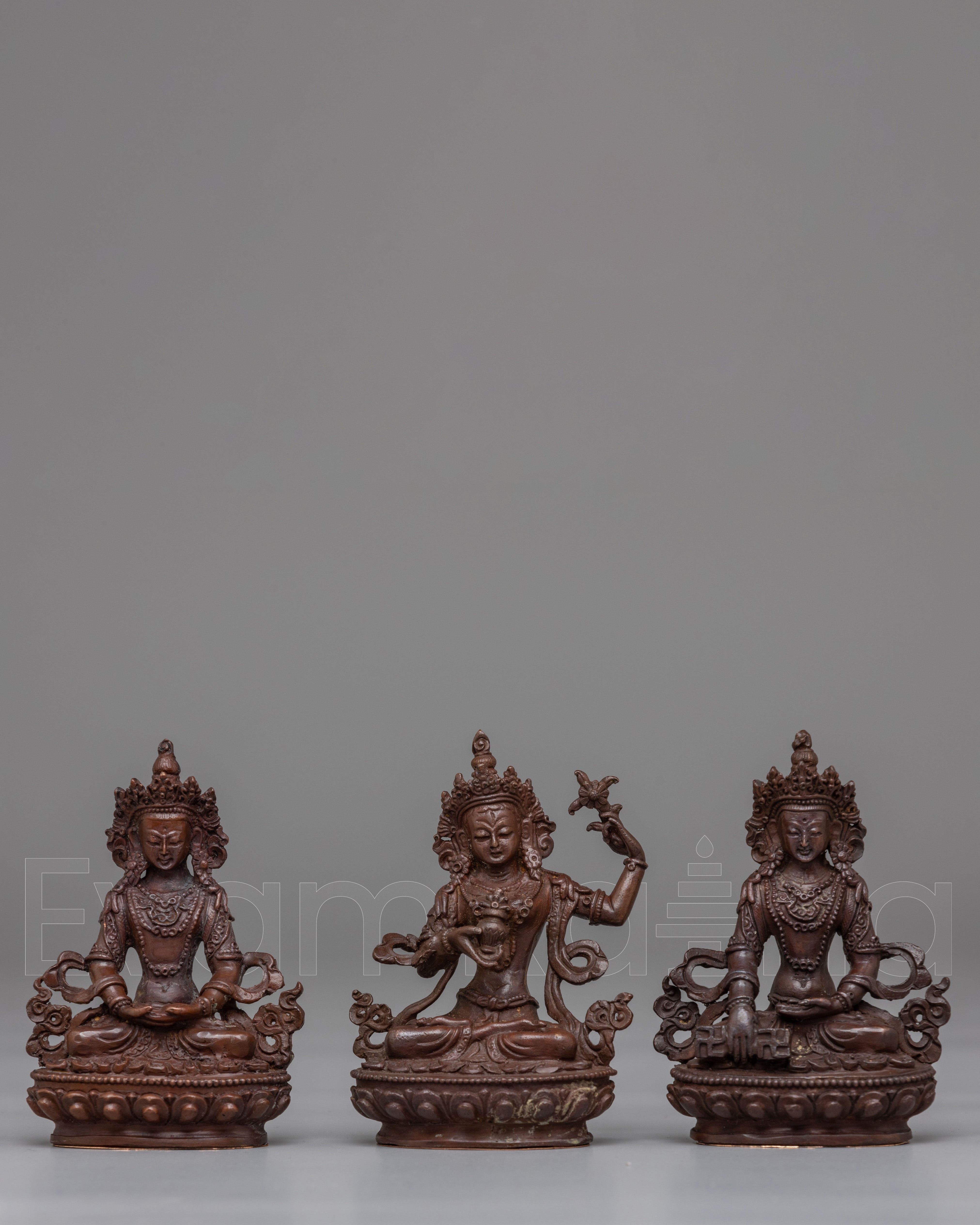 Handmade Three Deity Set | Oxidized Copper Altar Statues