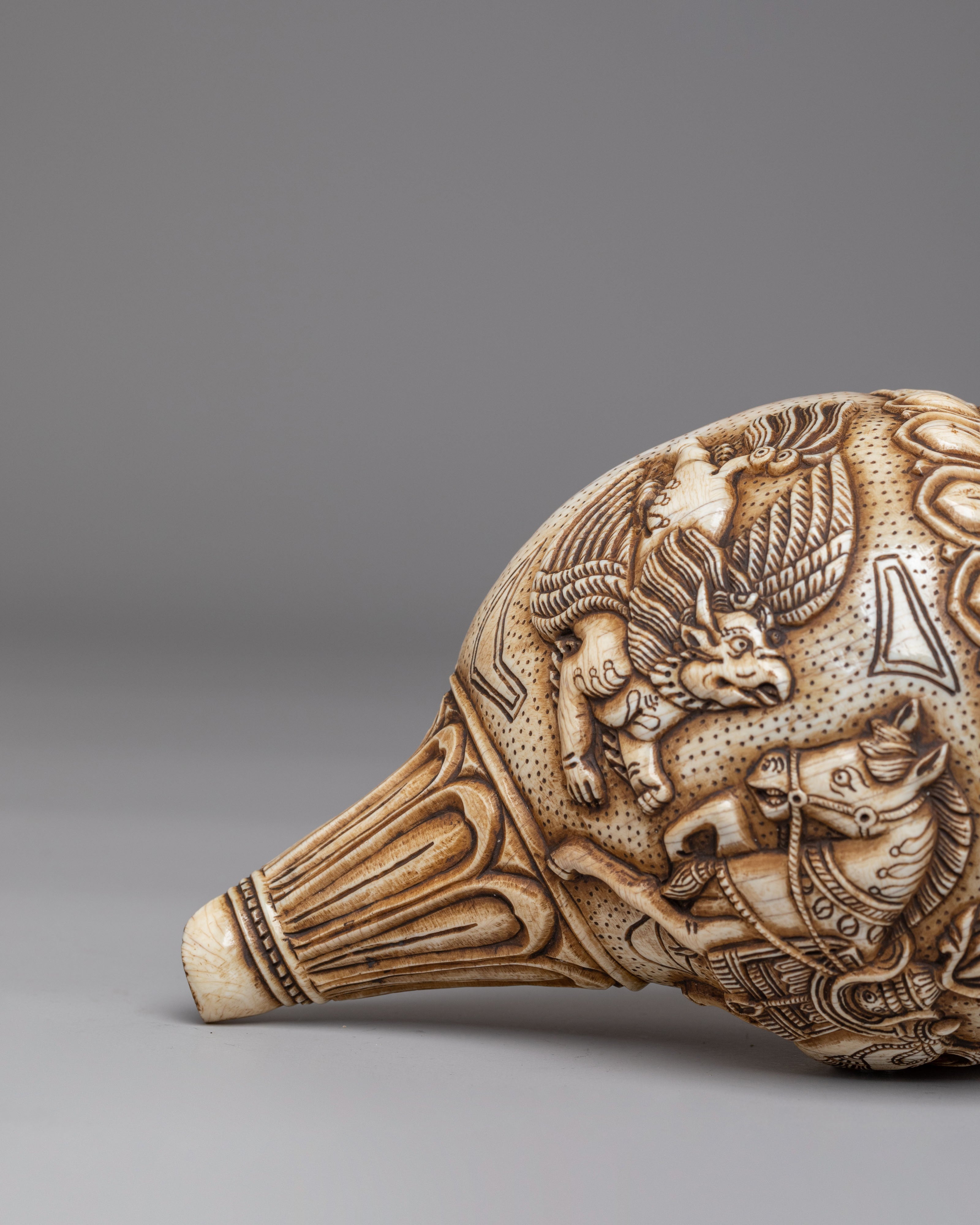 Handcarved Ritual Conch | Sacred Buddhist Artifact