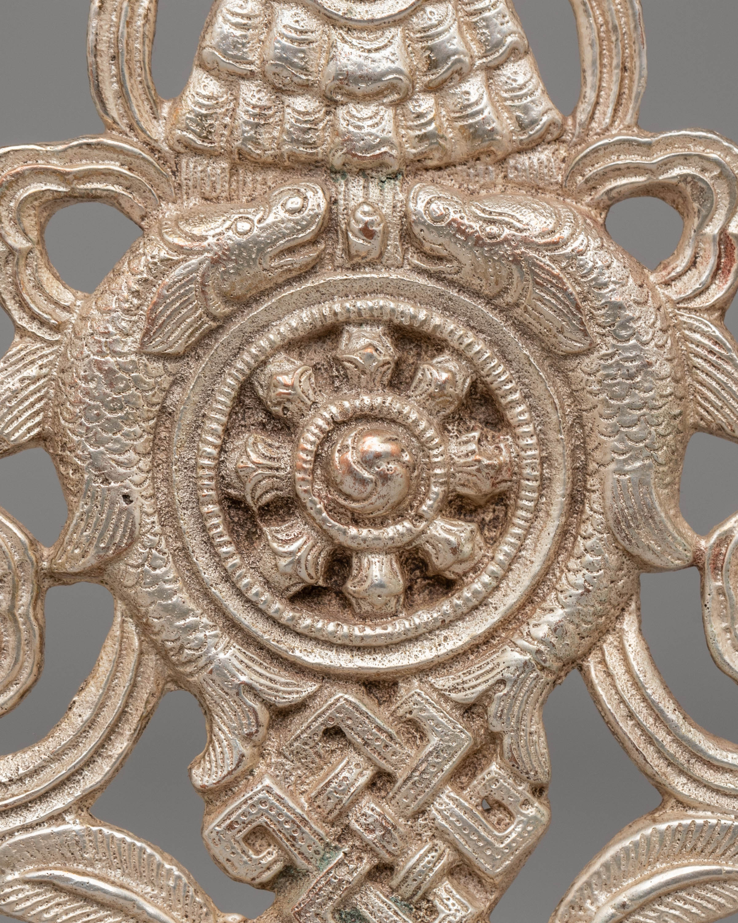 Handcrafted Silver Auspicious Symbol | Tibetan Ritual Decor