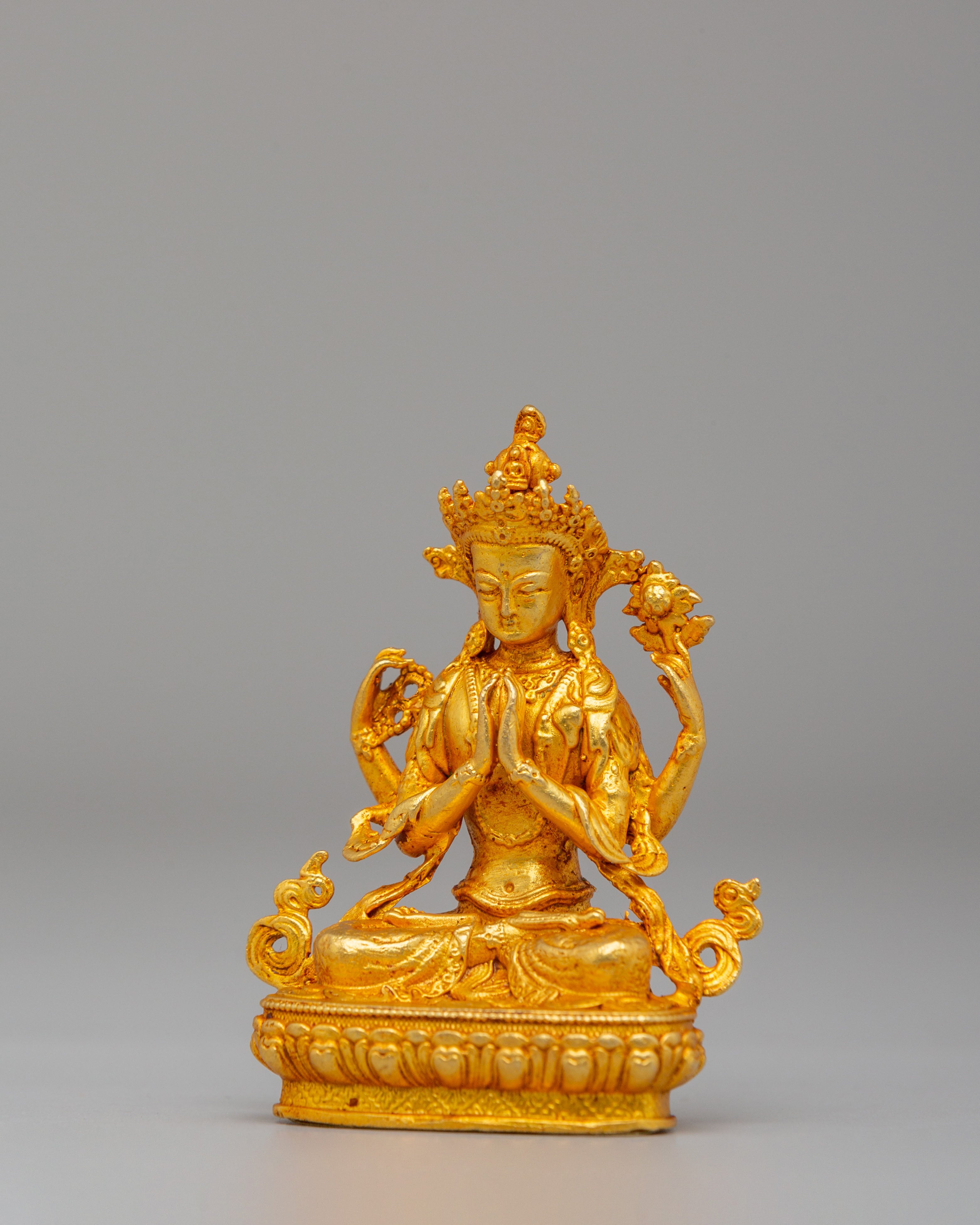 Four Armed Chenrezig Altar Sculpture | Tibetan Deity Statue