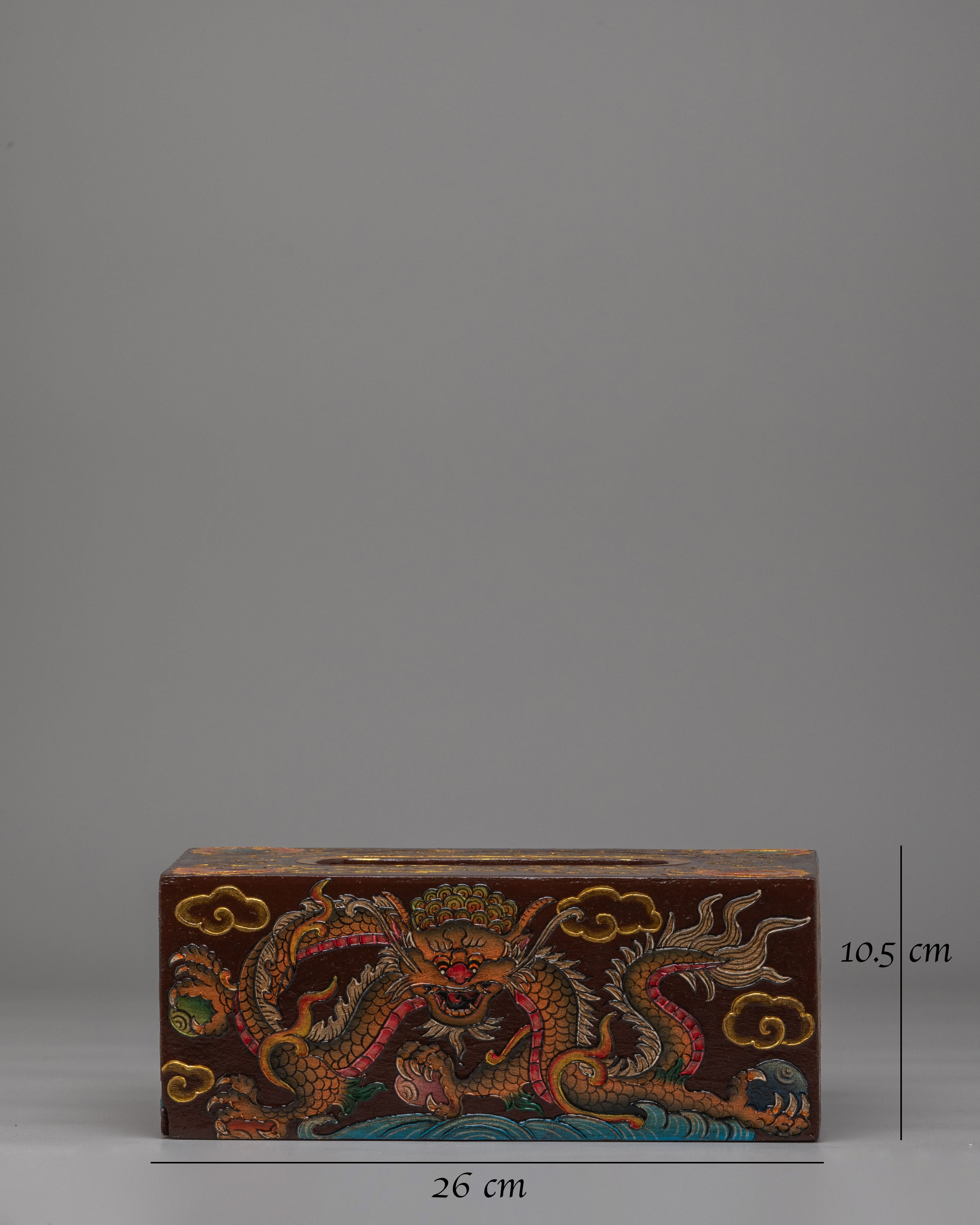 Dragon Motif Tissue Holder | Traditional Wooden Decor