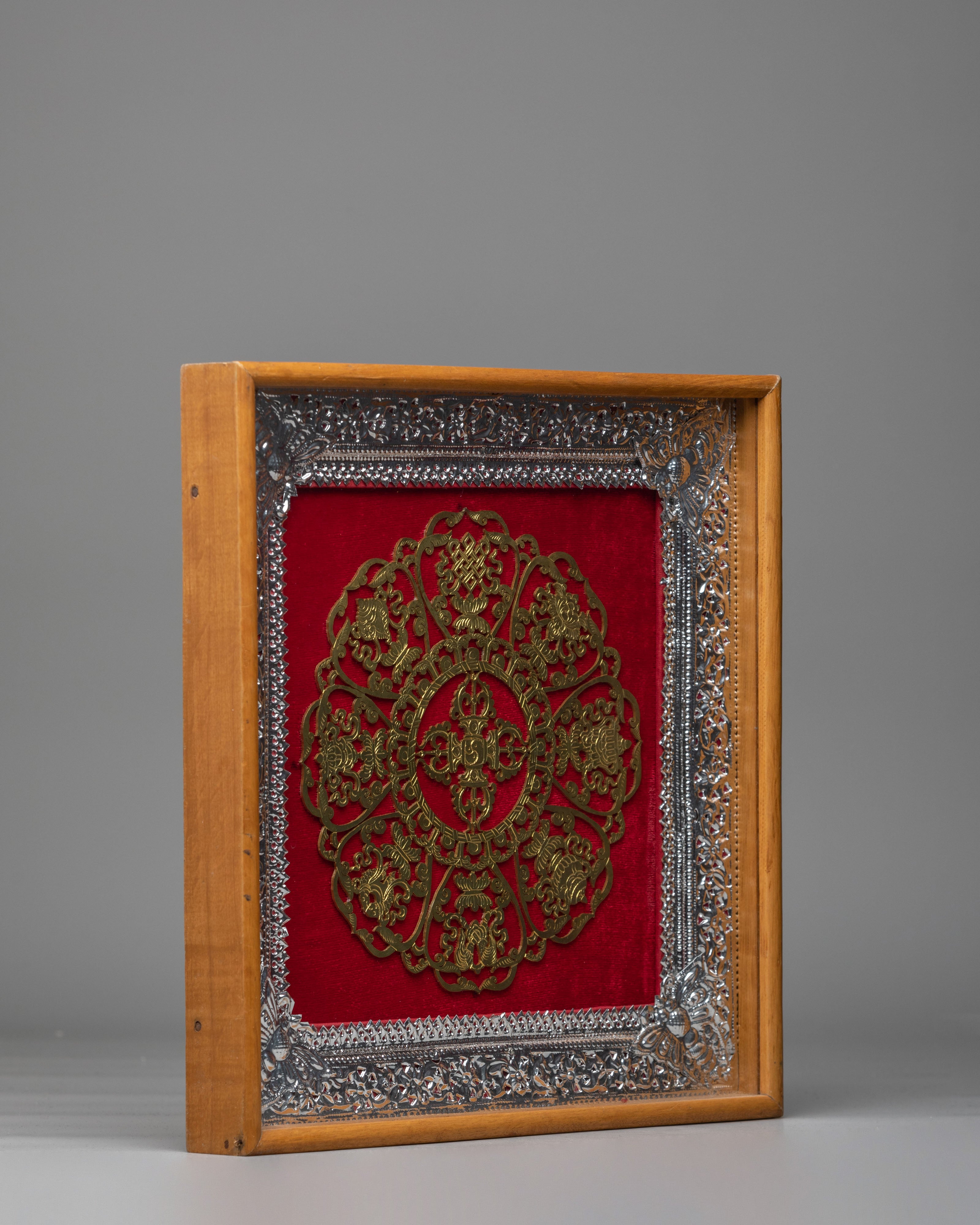 Framed Auspicious Symbol Wall Hanging | Tibetan Art with Bishwo Vajra Center