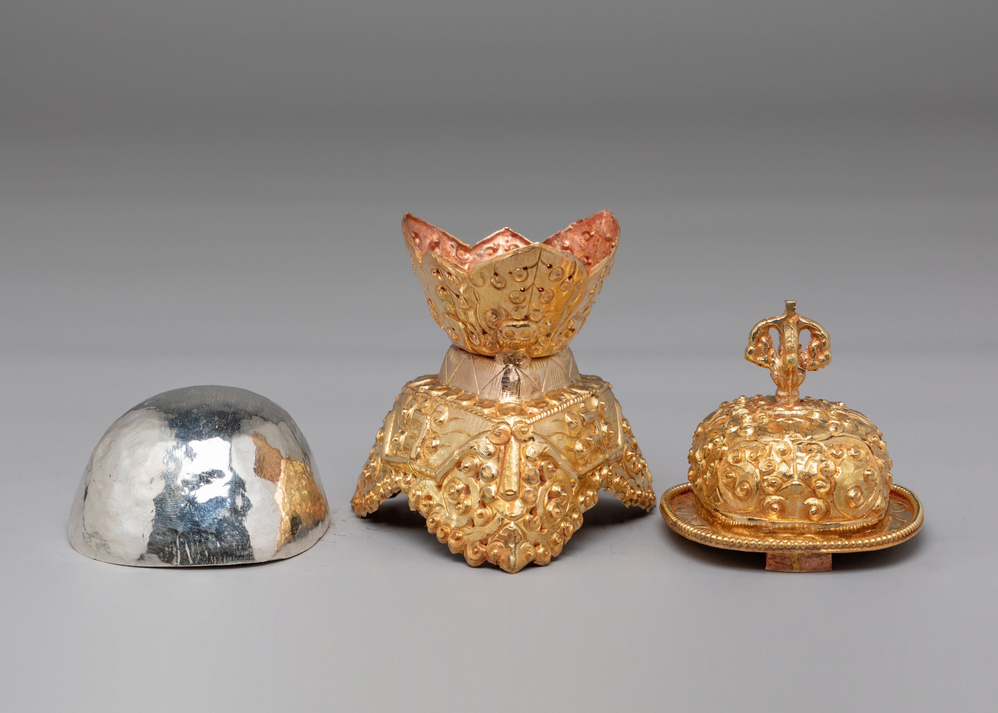 Traditional Ritual Kapala Set | Gold Gilded and Silver Coated Vessels