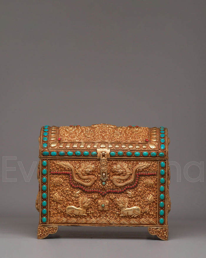 Handmade Dragon Treasure Box | Gemstone & Gold Plated Copper