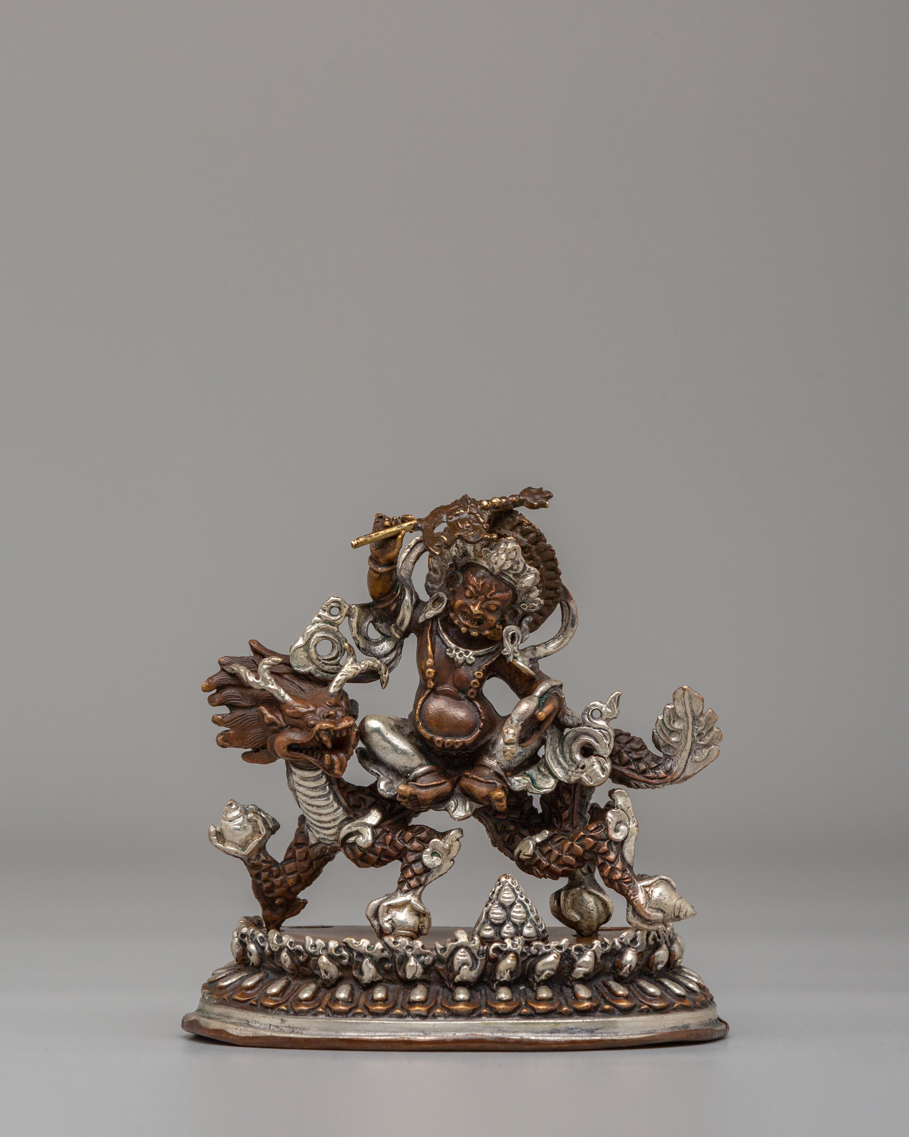 White Dzambhala Wealth Deity Statue | Silver Plated Oxidized Copper Body