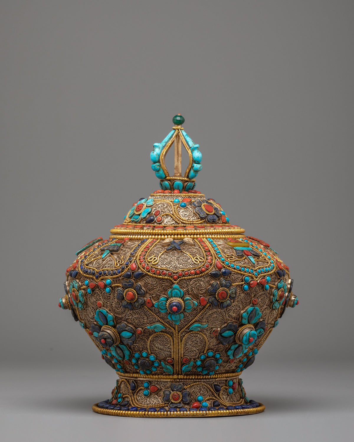 Buddhist Shrine Rice Pot | Filigree Silver Offering Vessel