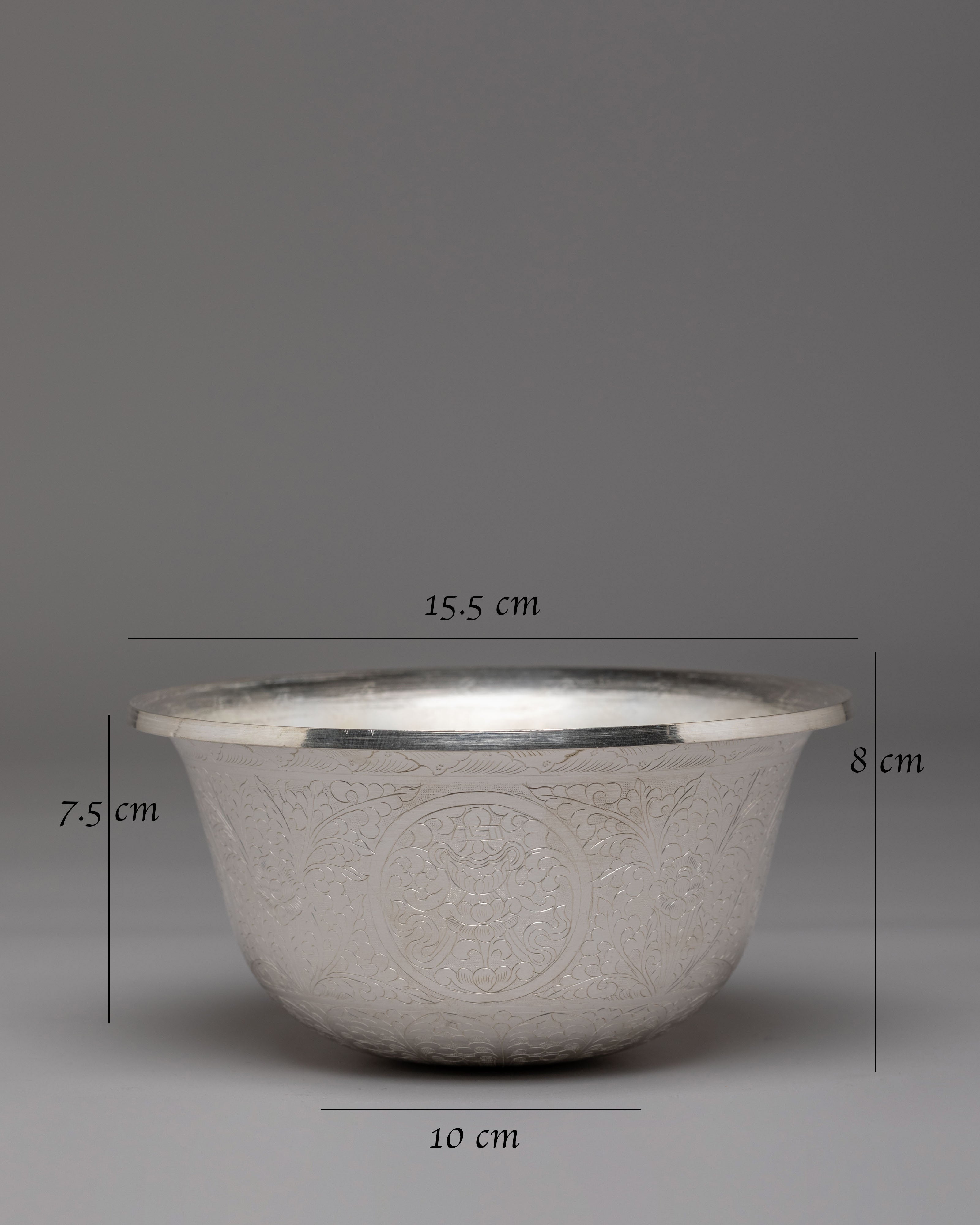 Himalayan Ritual Offering Bowl Set | White Metal Buddhist Altar Bowls