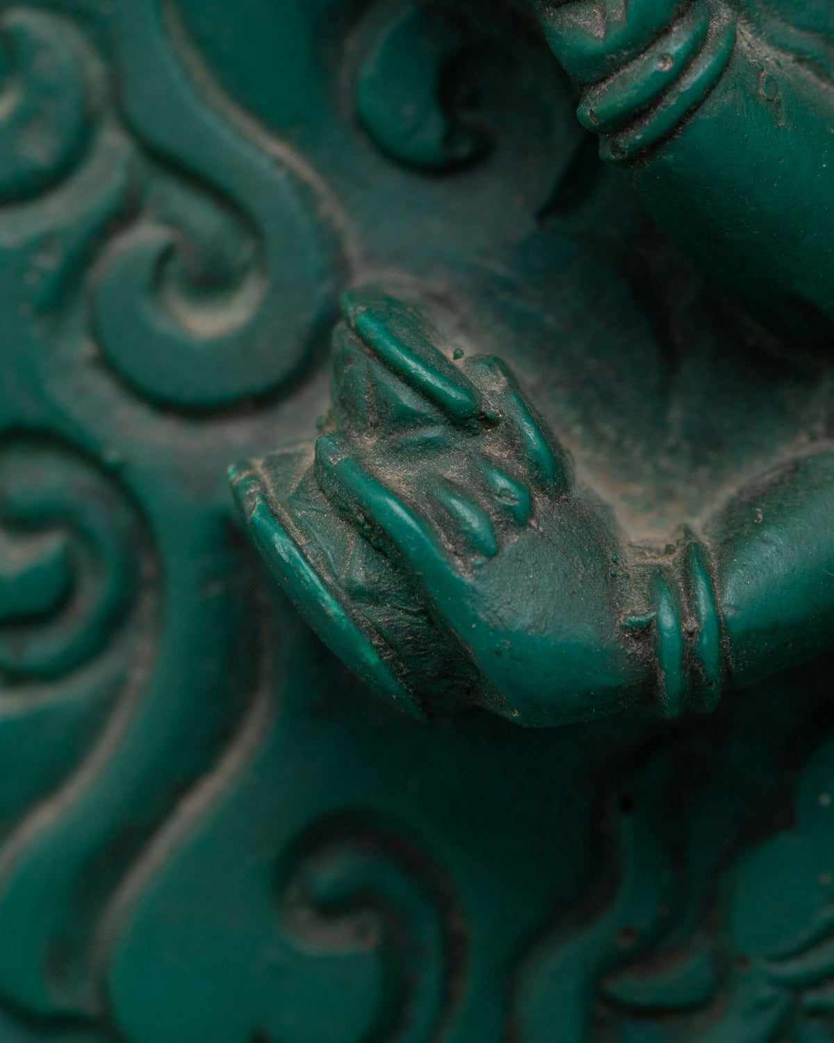 Sacred Six-Armed Mahakala Sculpture | Compressed Turquoise Buddhist Protector Statue