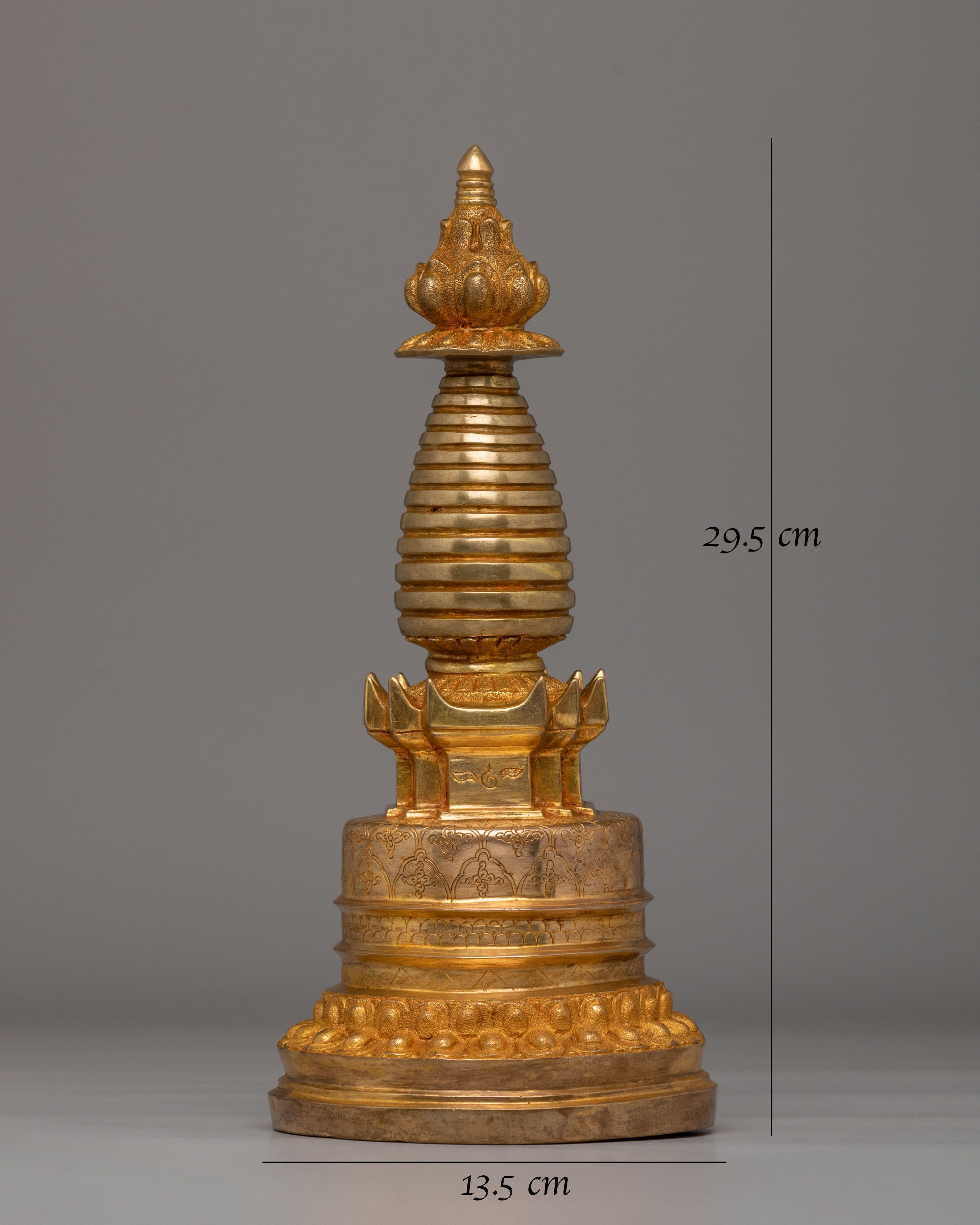 Sacred Ritual Kadampa Stupa | Gold Plated Copper Stupa for Altar