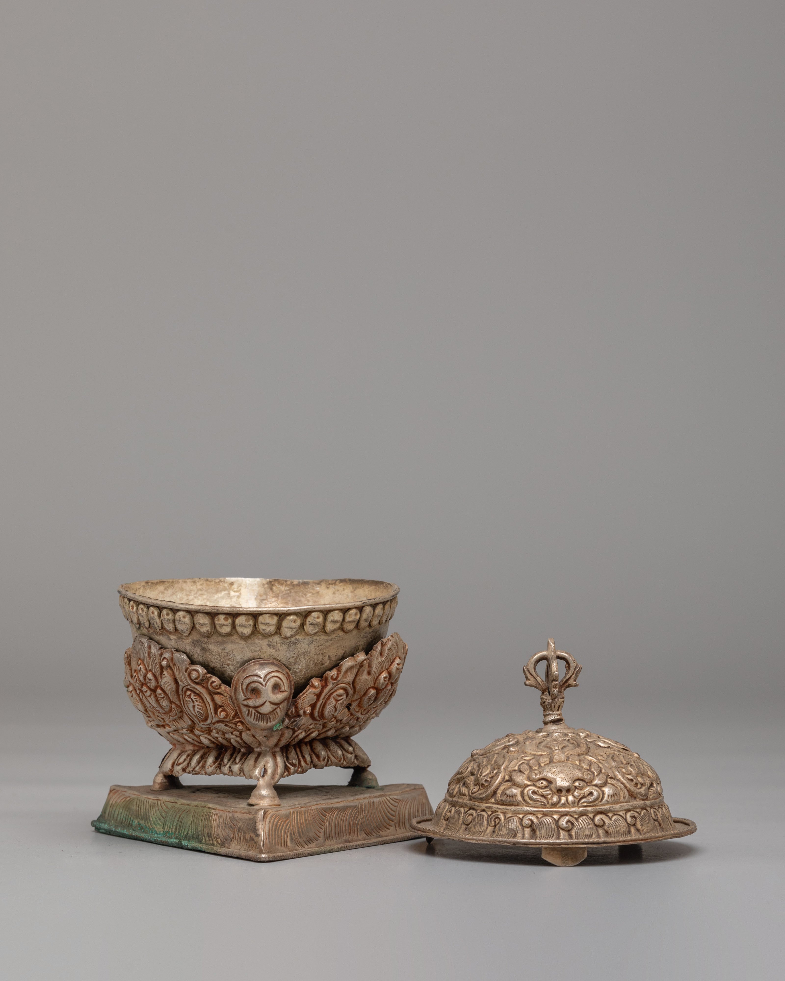 Kapala Vessel for Sacred Offerings | Silver Plated Ritual Bowl