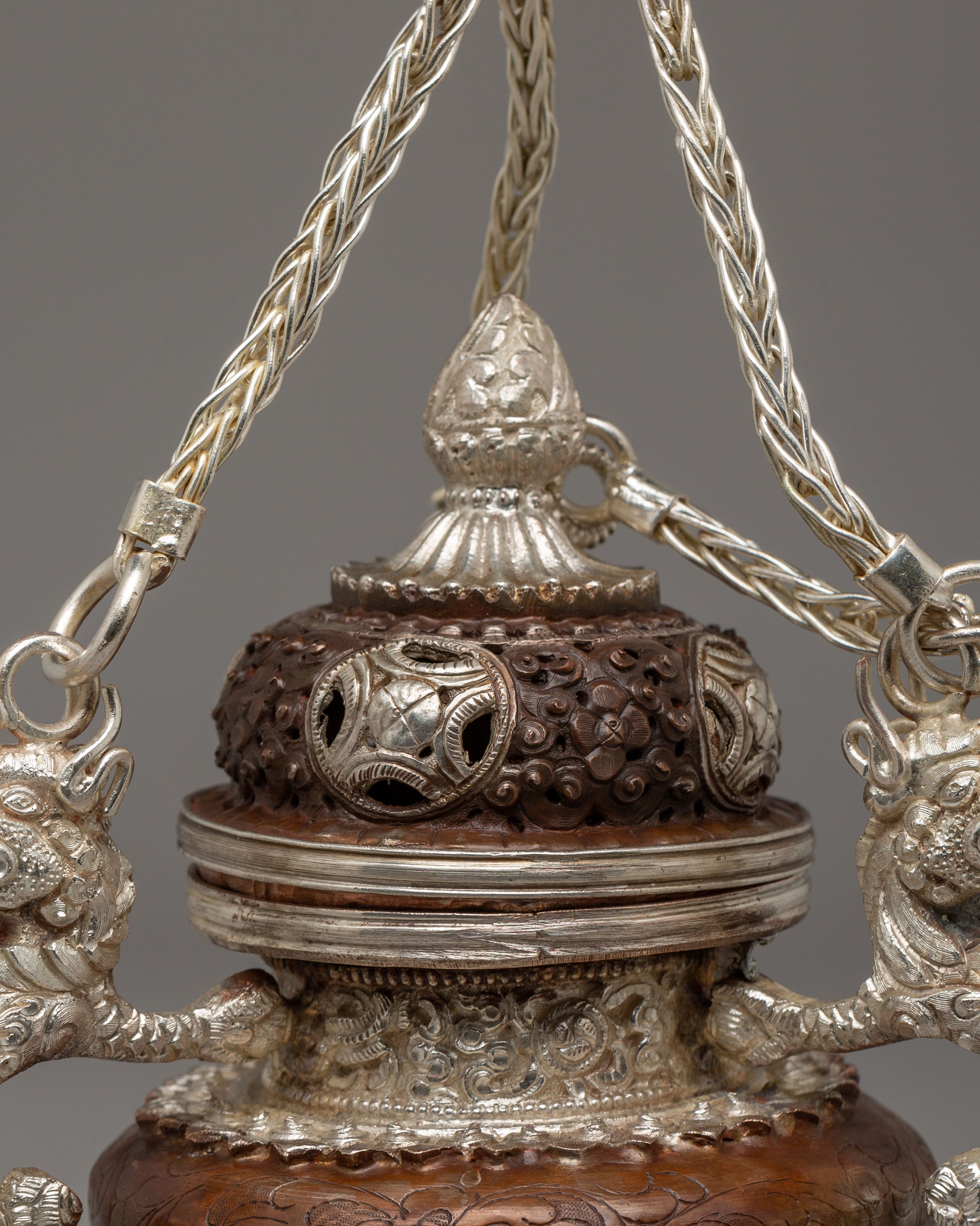 Tibetan Sacred Incense Burner | Oxidized Copper Body with Silver Plating