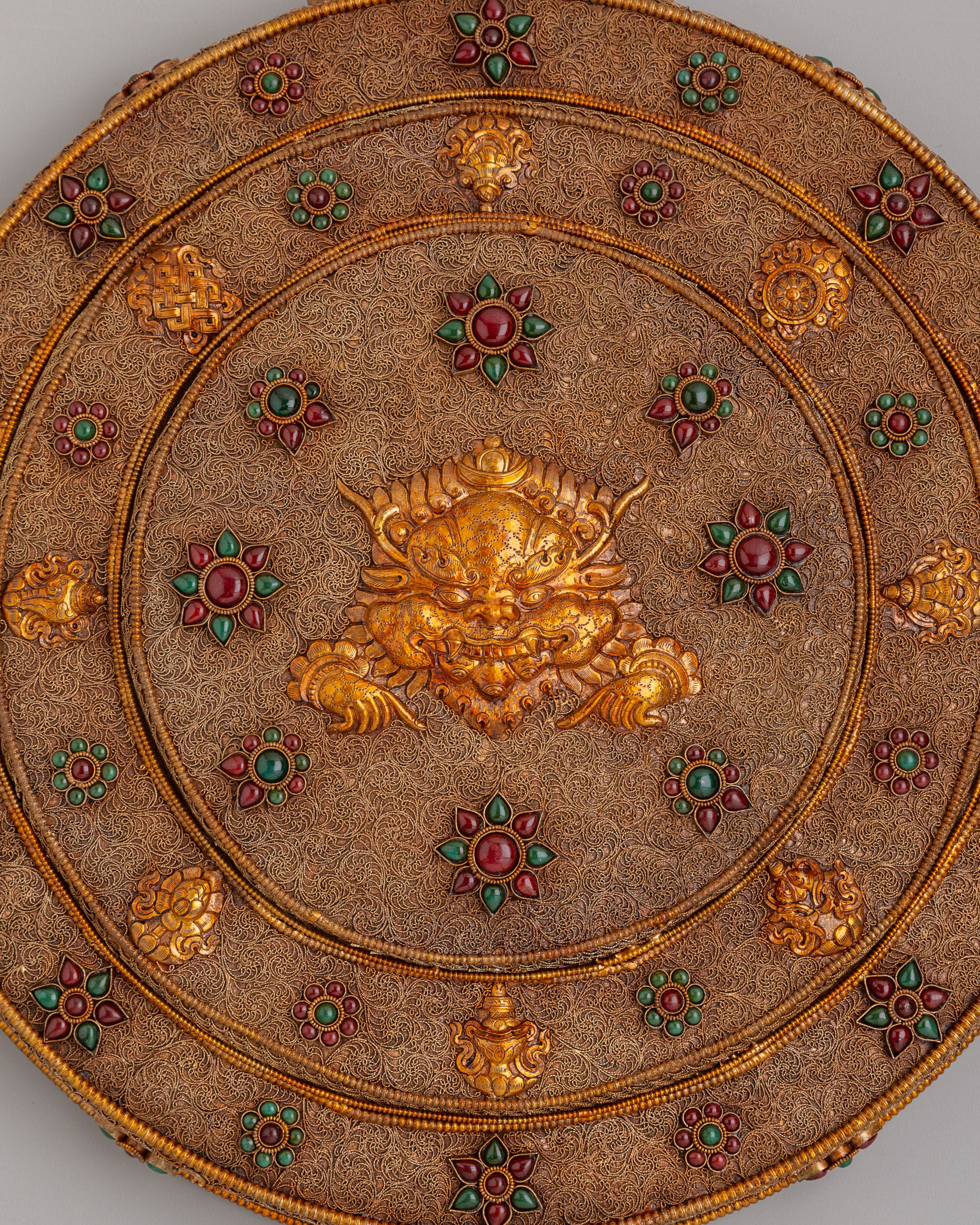 Himalayan Cheppu Wall Hanging | Copper Gemstone Buddhist Decor