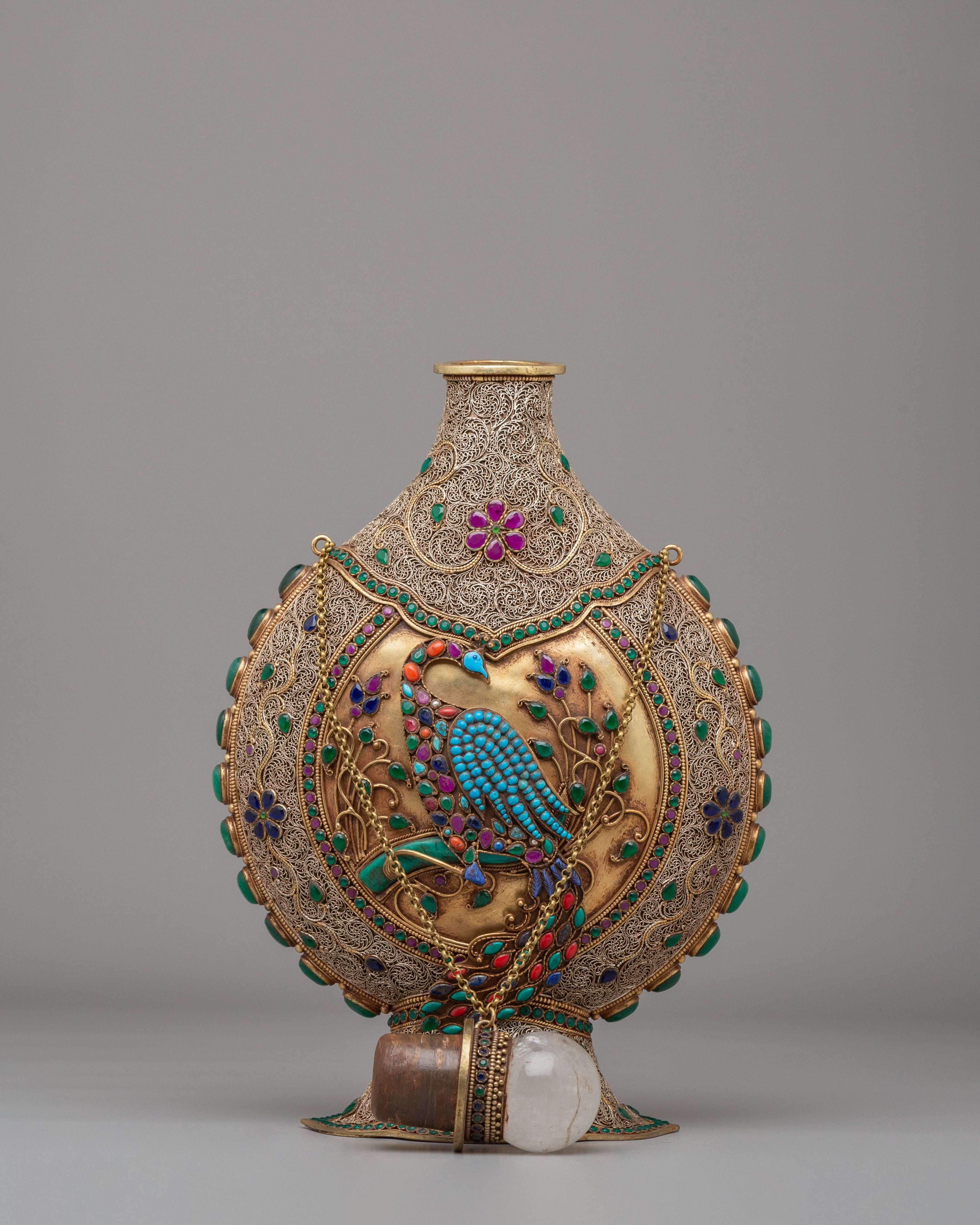 Ornate Snuffpot with Peacock and Floral Motif | Spiritual Home Decor