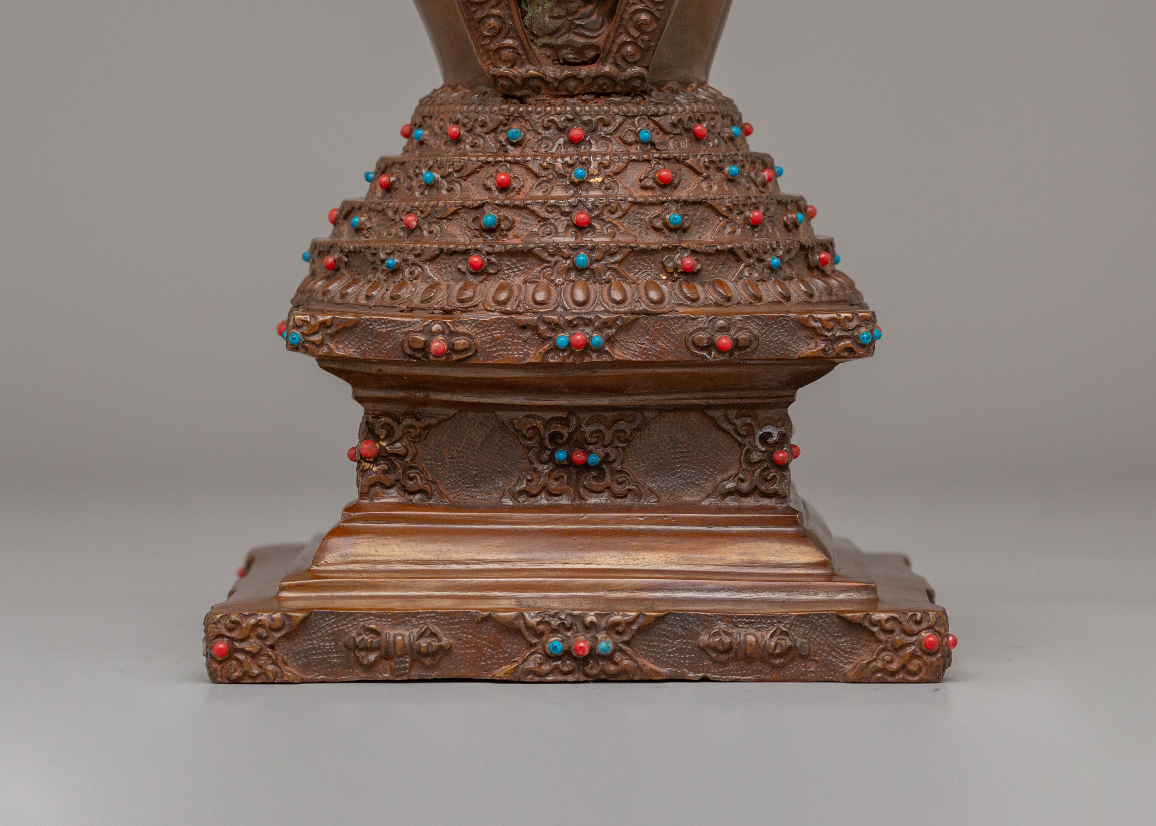 Traditional Lotus Blossom Stupa for Ritual |Oxidized Copper Shrine