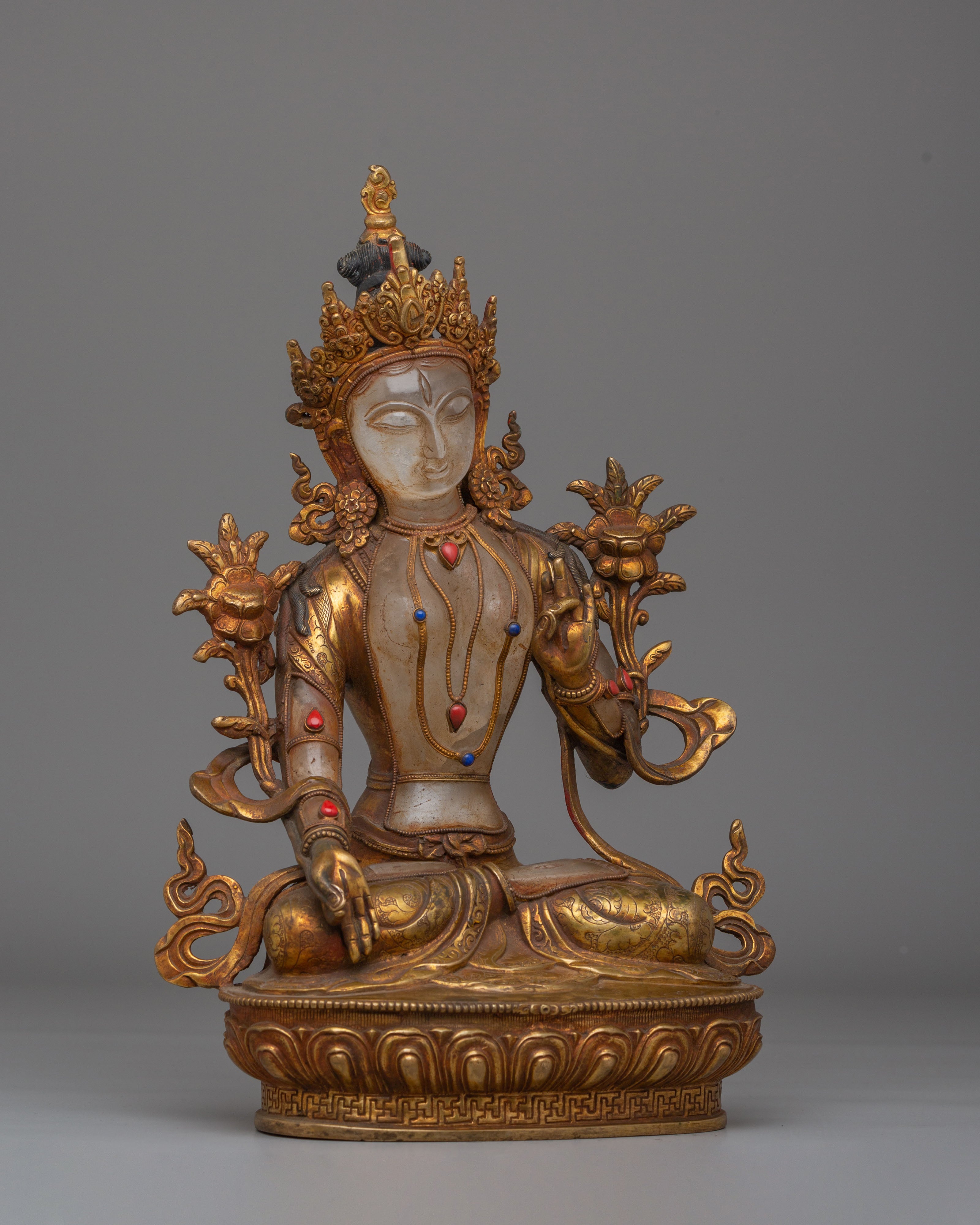 Spiritual Green Tara Decor Statue | Handcrafted Gemstone Figurine for Meditation
