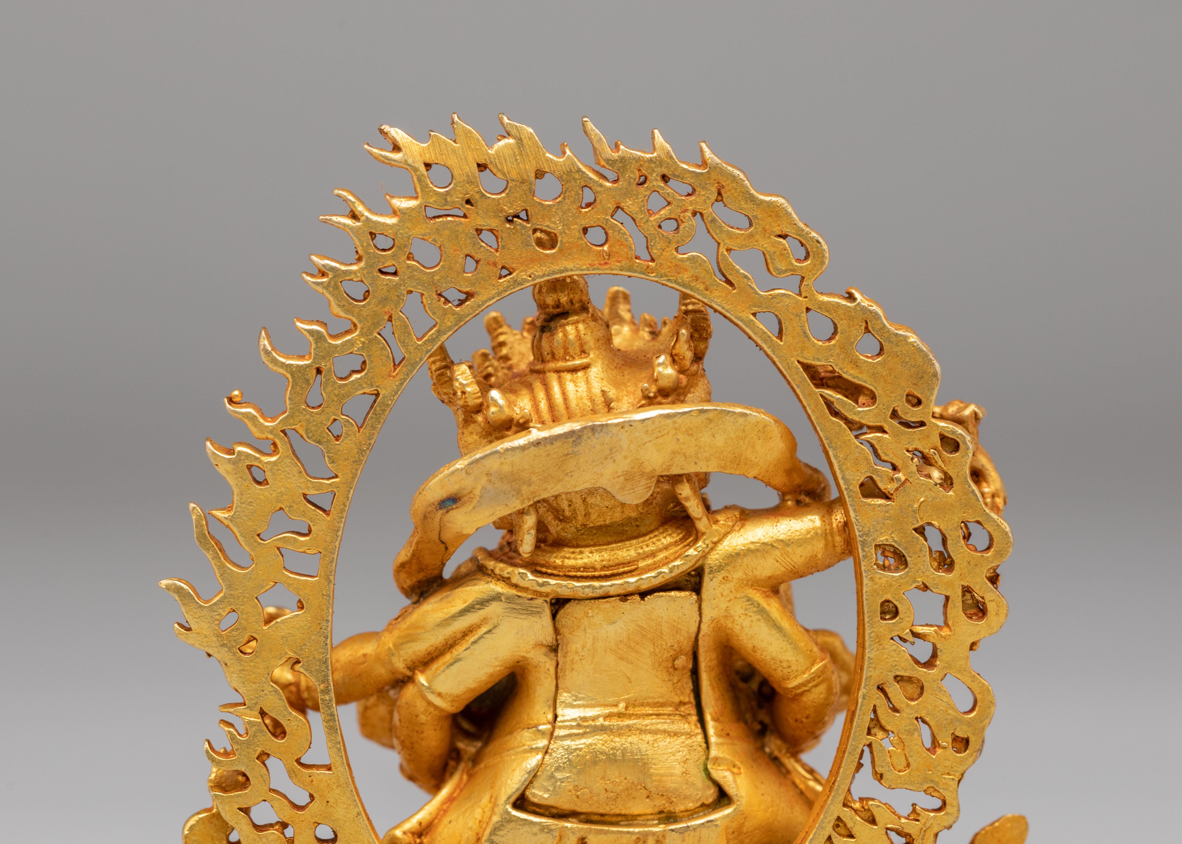 Red Dzambhala Wealth Deity Statue | Gold Plated Copper Deity