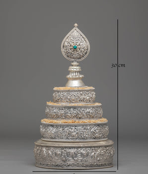 Traditional Tibetan Ritual Mandala | Silver Frame and Gemstones