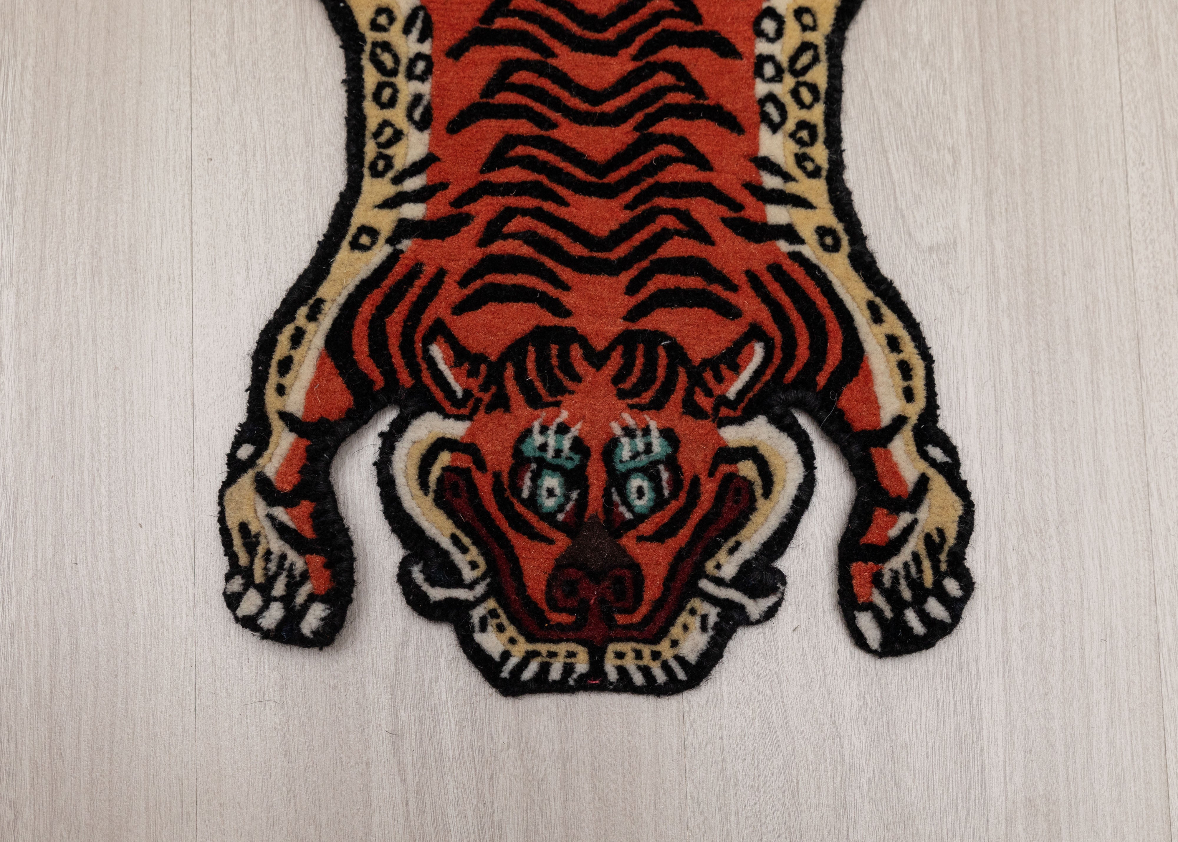 Handwoven Wool Tiger Rug | Himalayan Meditation Carpet