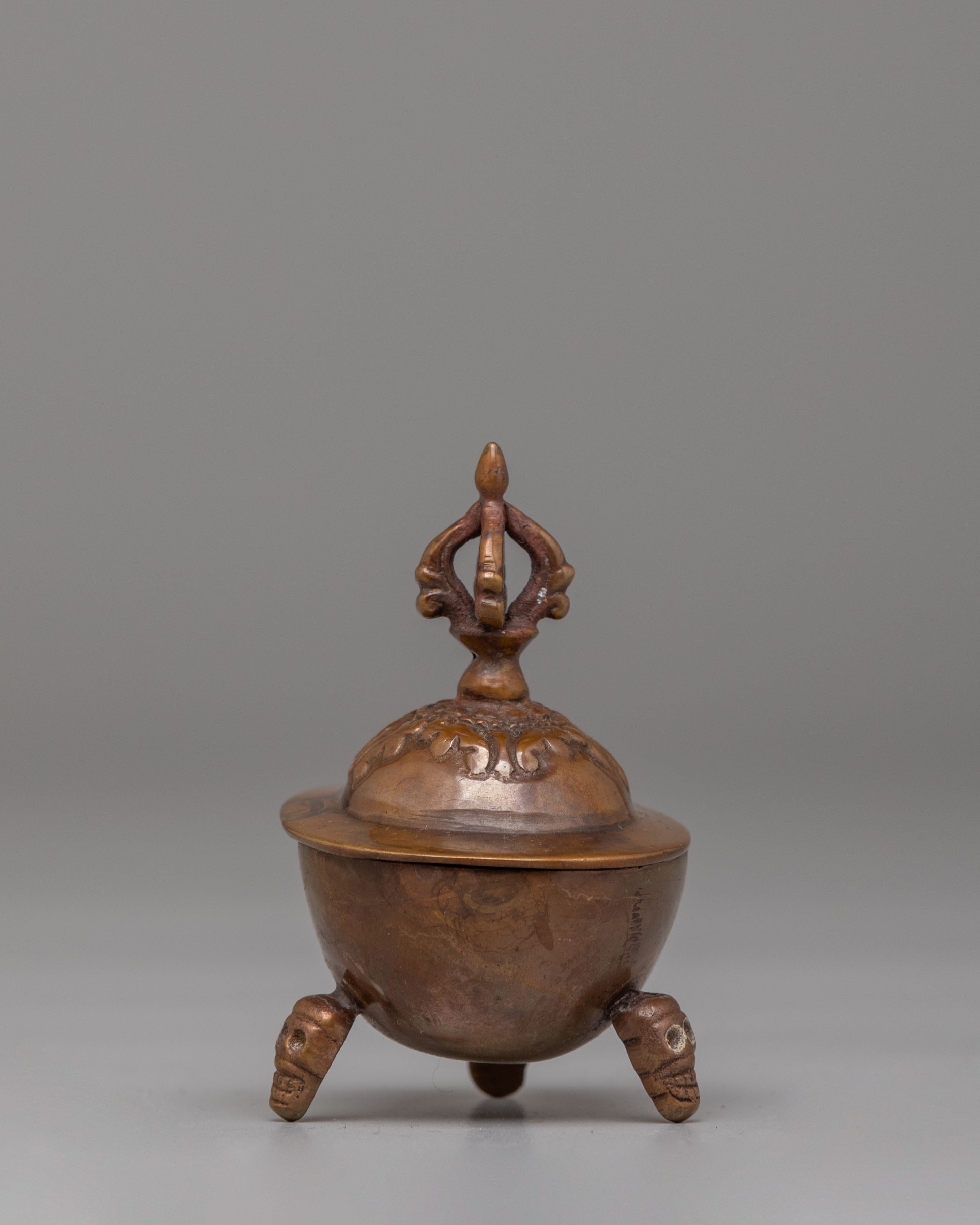 Sacred Himalayan Kapala Vessel | Oxidized Brass Ritual Skull Cup