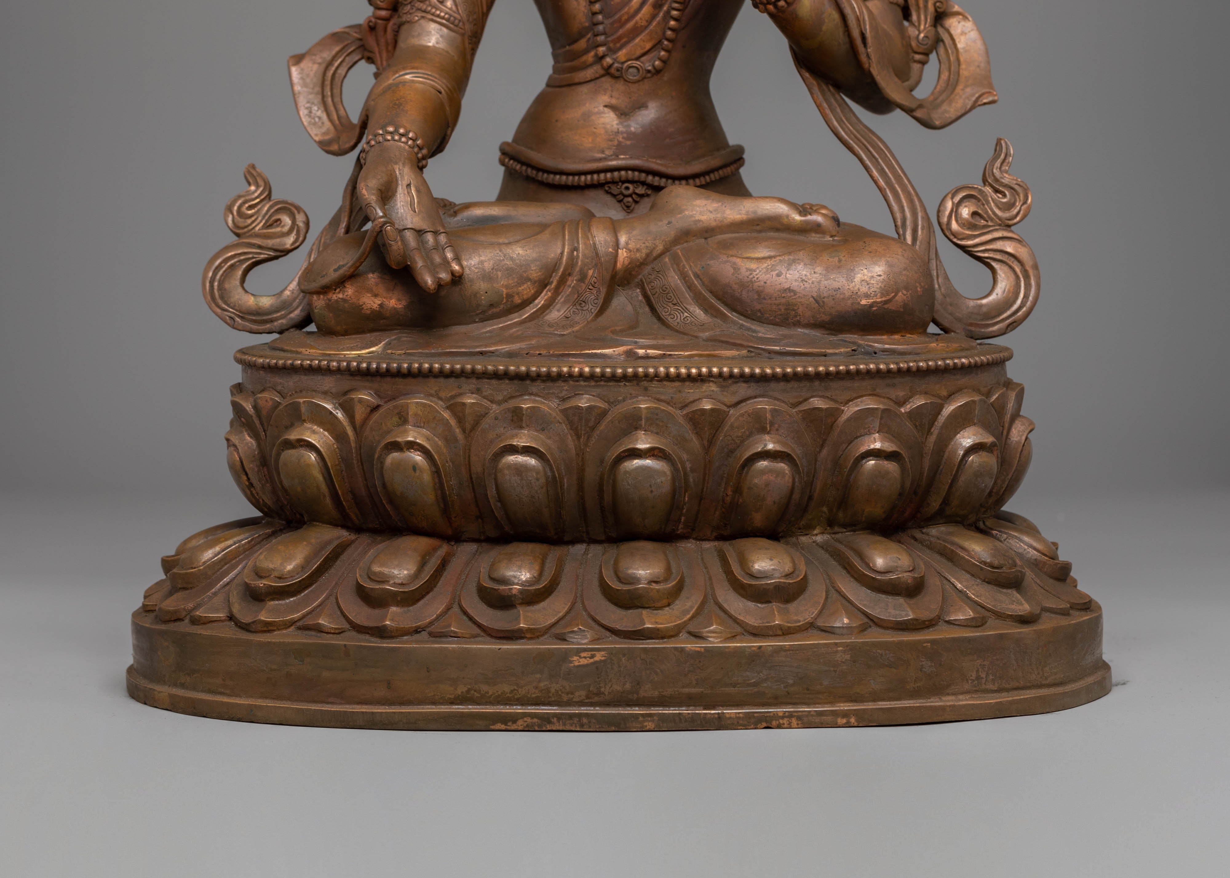 Sacred Statue of Green Tara | Oxidized Copper Buddha Statue for Meditation and Altar