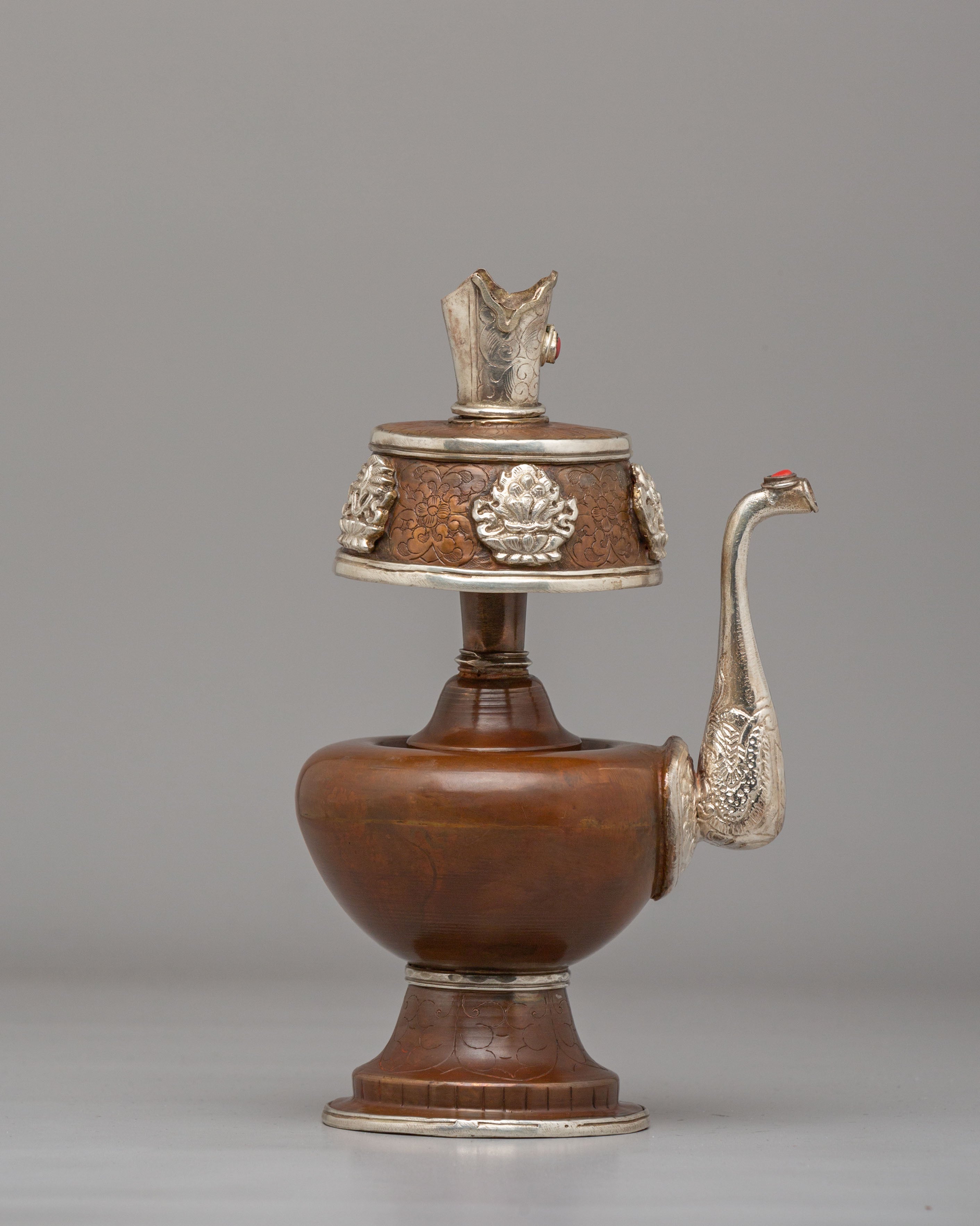 Spiritual Ceremonial Bhumba Pair | Tibetan Ritual Copper Silver Vessels
