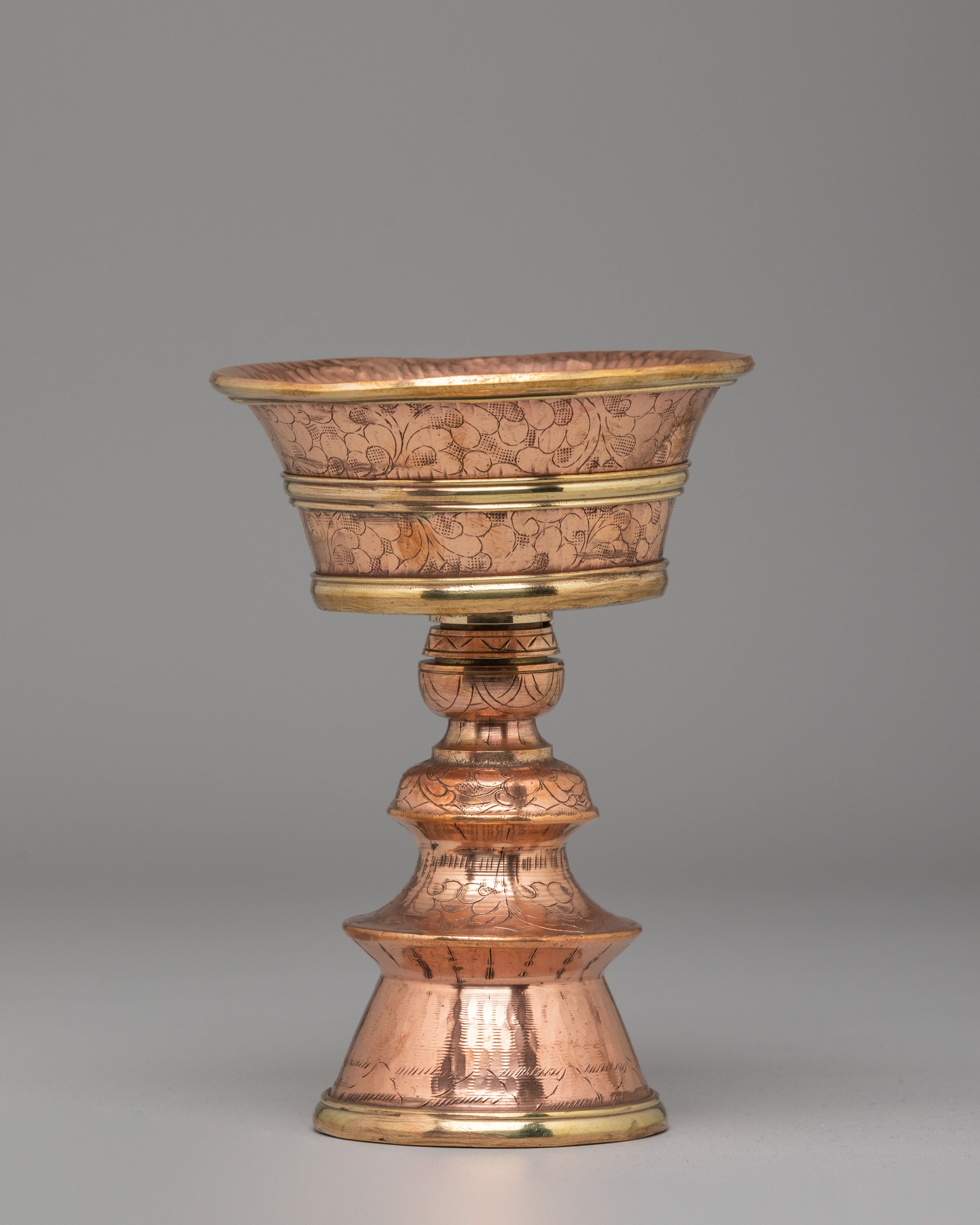 Handcrafted Ritual Butter Lamp Set | Copper and Brass Tibetan Altar Offering Lamps