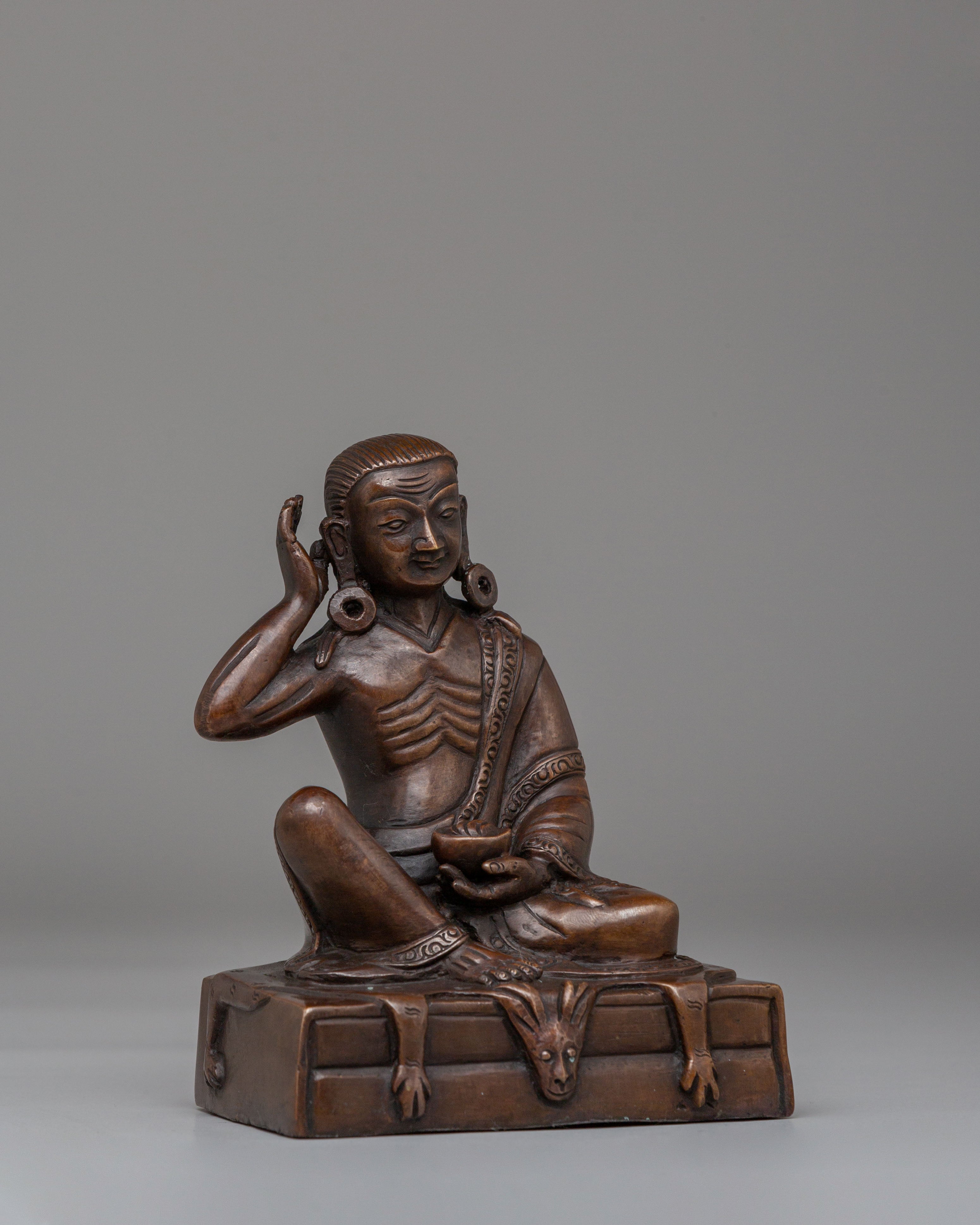 Traditional Tibetan Milarepa Statue | Handcrafted Oxidized Copper Artwork