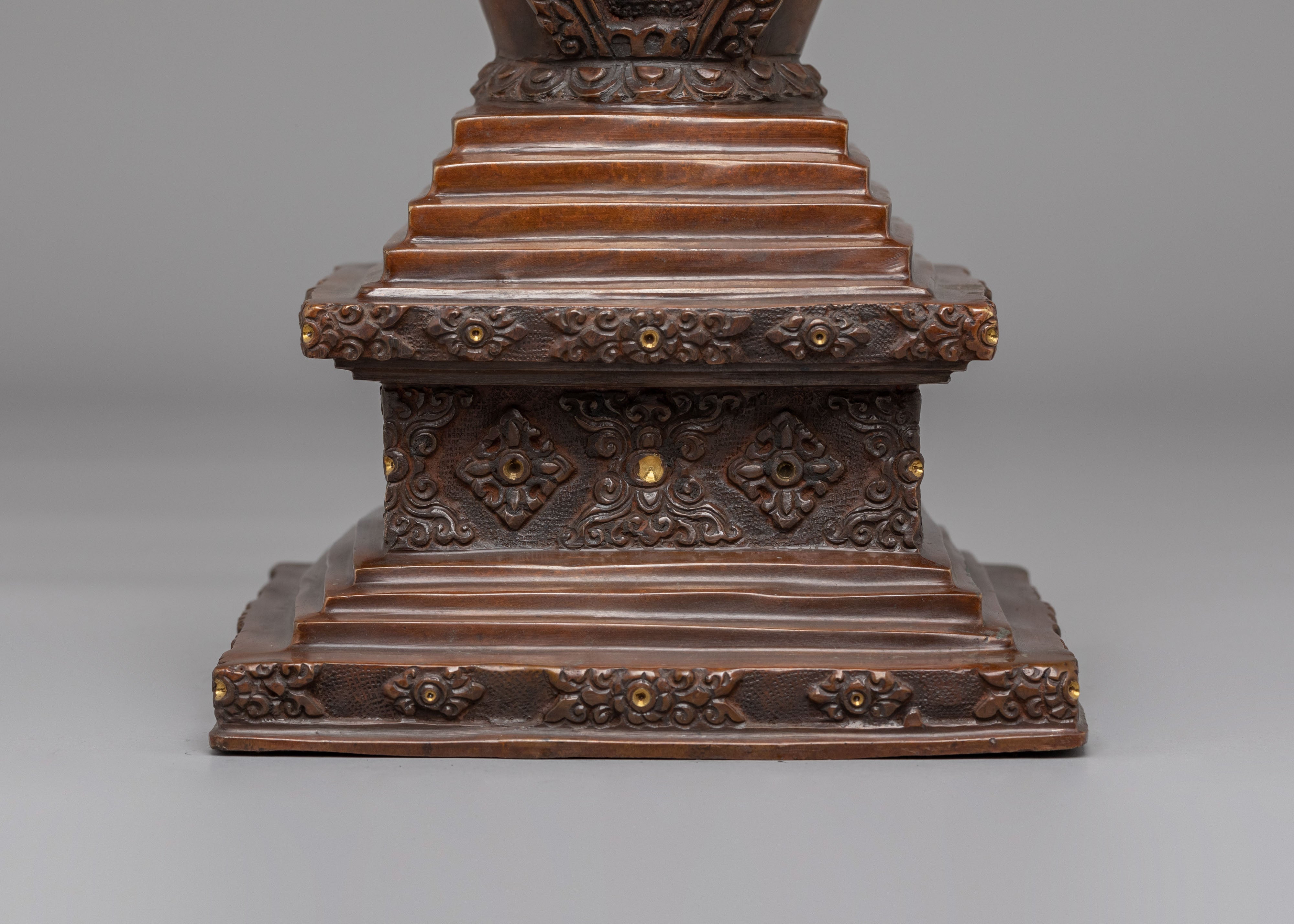 Himalayan Enlightenment Prayer Stupa | Oxidized Copper Decor