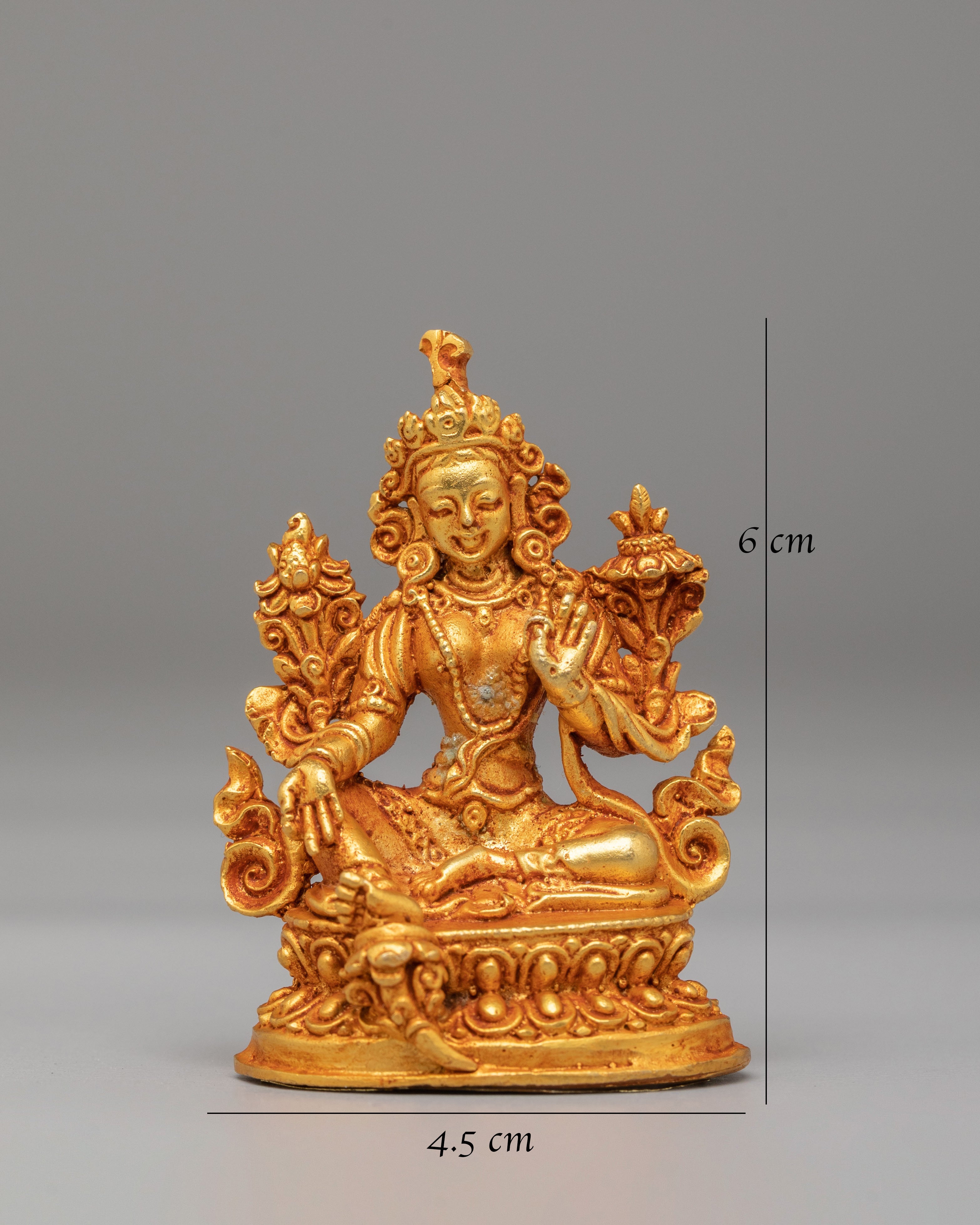 Sacred Green Tara Shrine Statue | Gold Plated Copper Buddhist Goddess