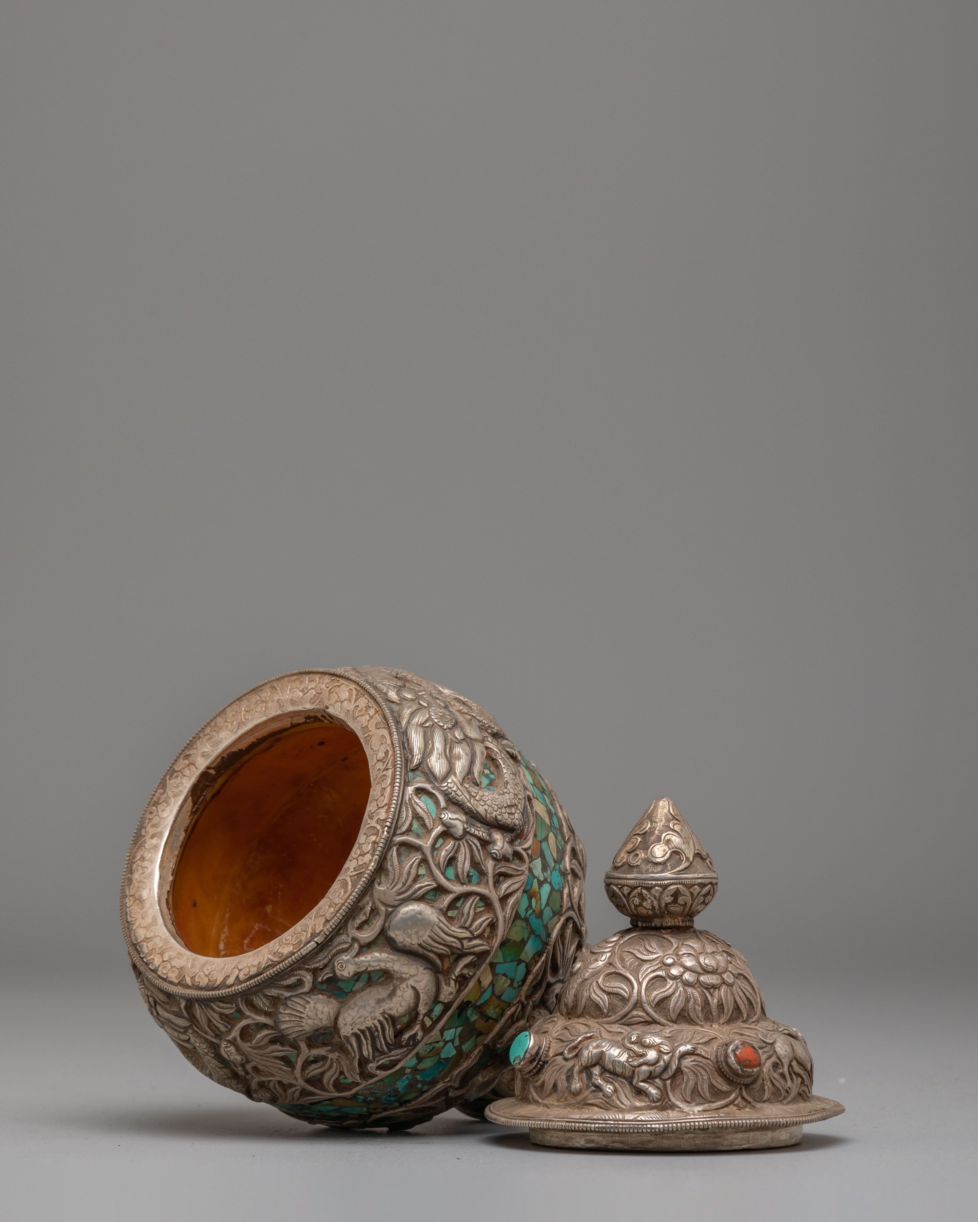 Sacred Tibetan Ritual Rice Vessel | Traditional Buddhist Offerings Vessel