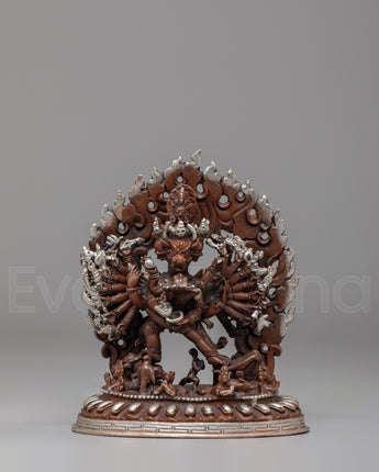 Silver-Plated Yamantaka with Consort Statue