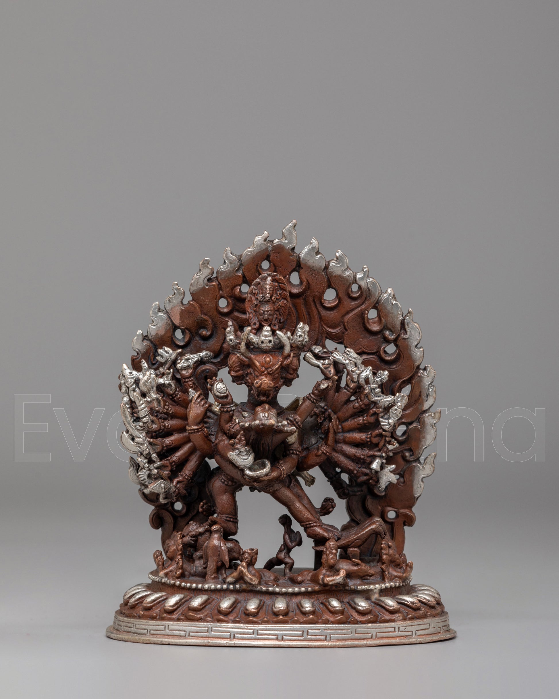 Silver-Plated Yamantaka with Consort Statue