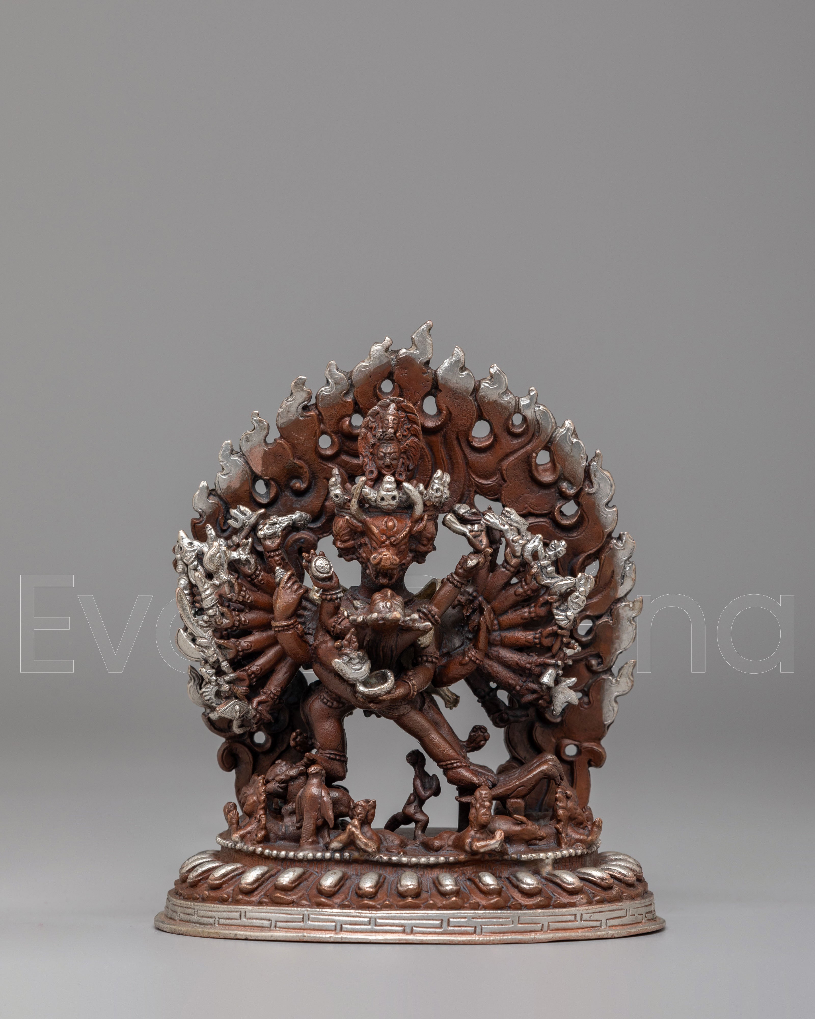 Silver-Plated Yamantaka with Consort Statue