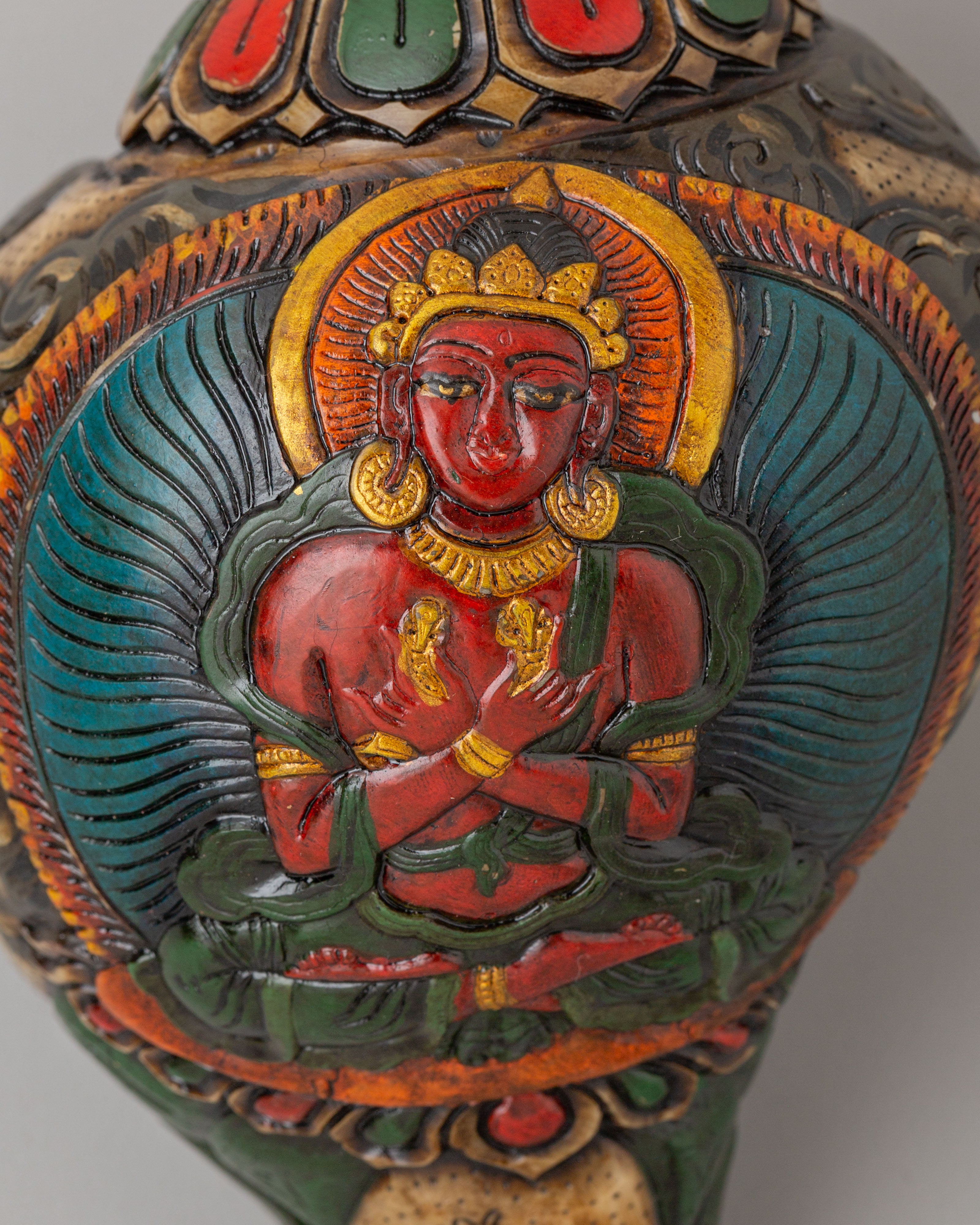 Vajradhara Carved Ritual Conch | Tibetan Buddhist Ritual Conch