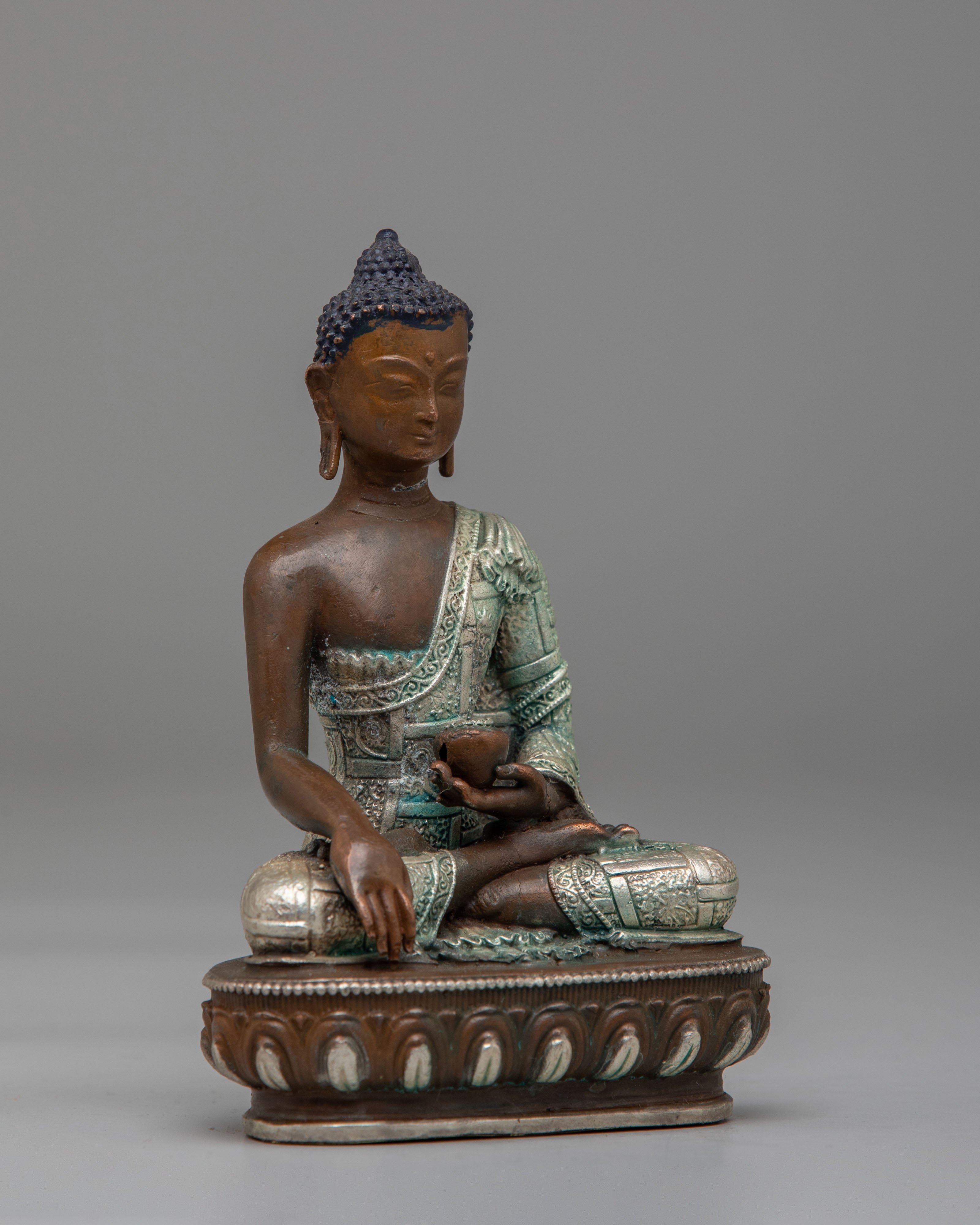 Himalayan Shakyamuni Buddha Deity Statue | Silver Plated with Acrylic Color