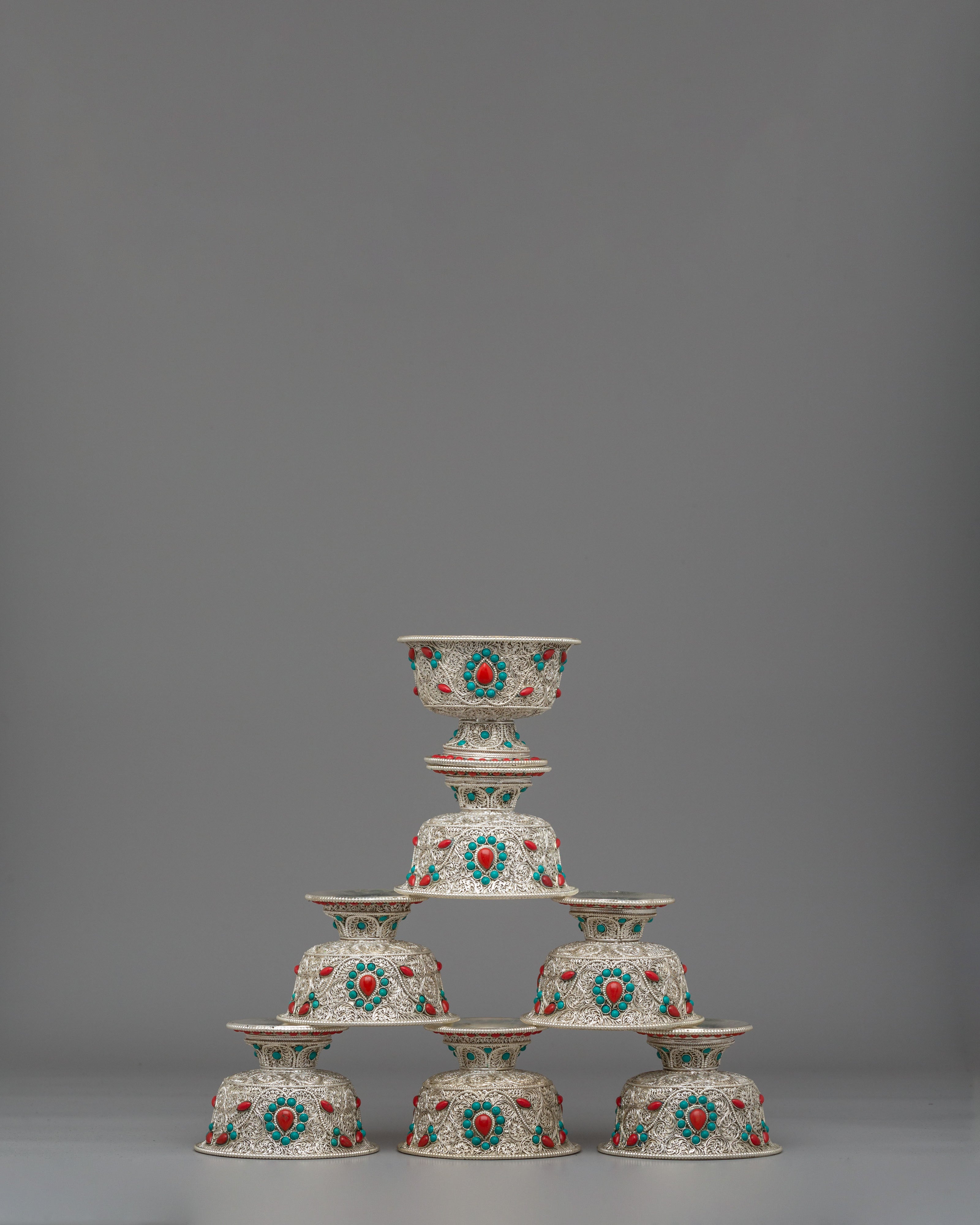Handmade Offering Bowl Set | Tibetan Ritual Bowls for Altar