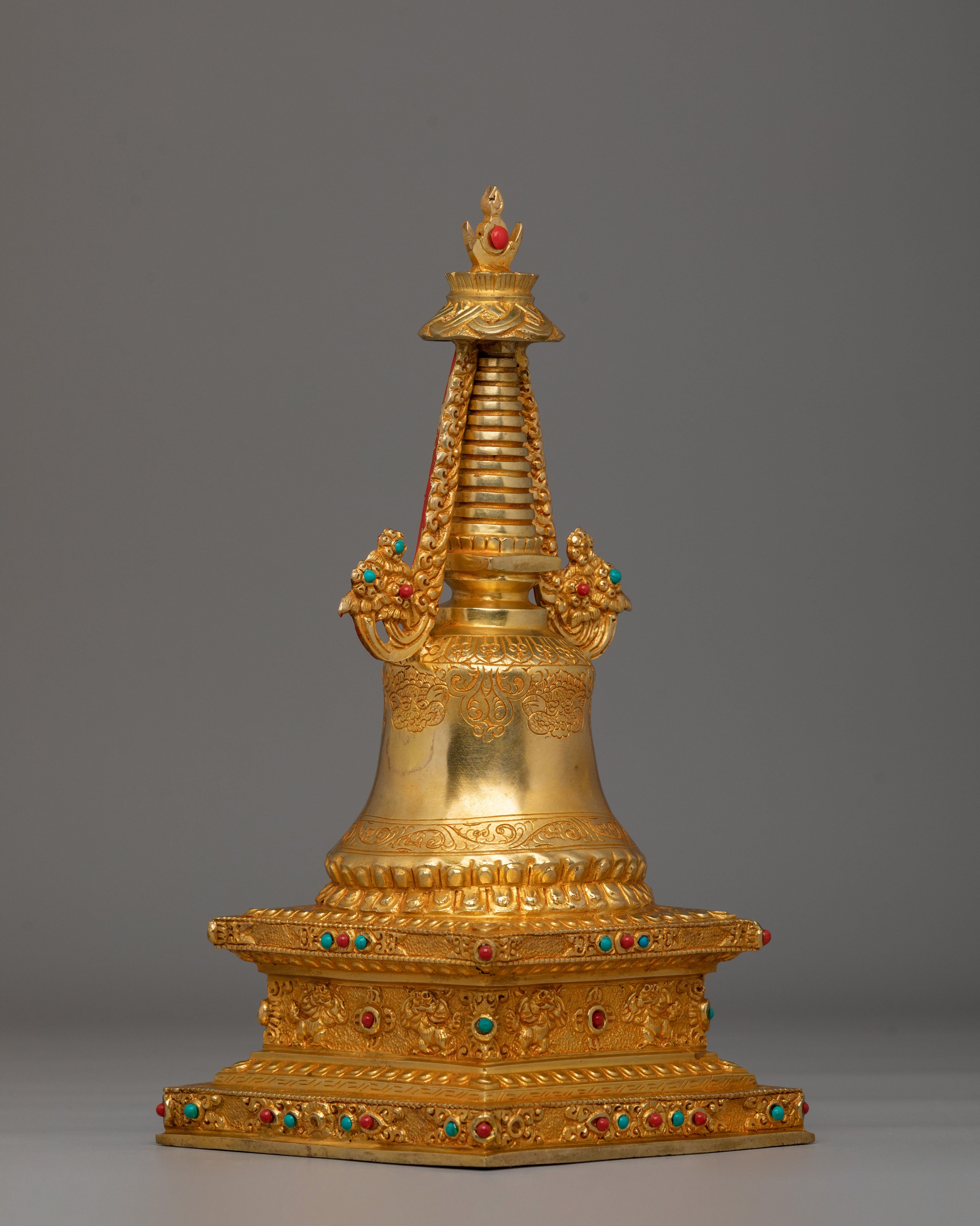 Handmade Parinirvana Stupa | Gold Plated Statue