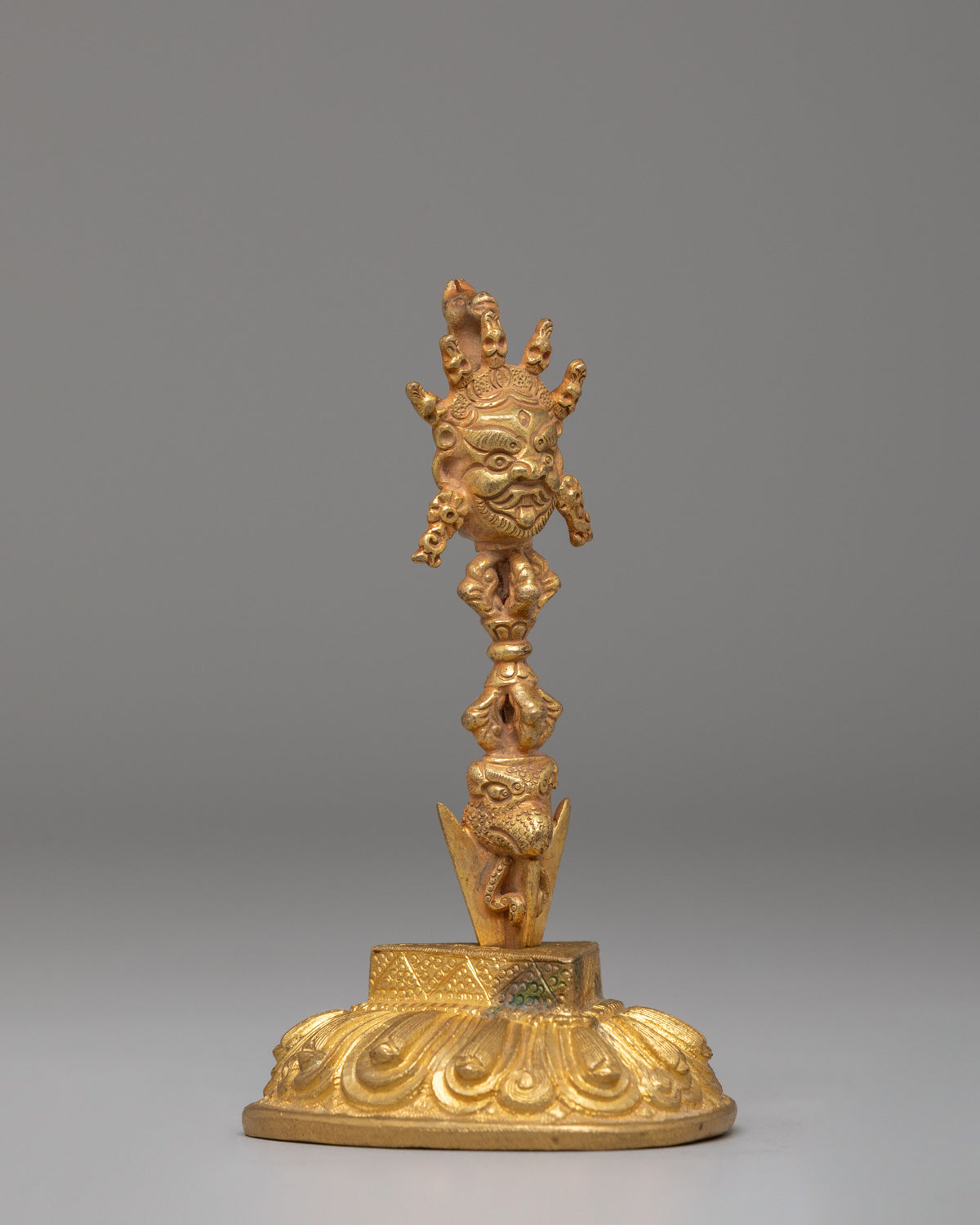 Ceremonial Hayagriva Deity Phurba | Gold Polished Copper Ritual Implement