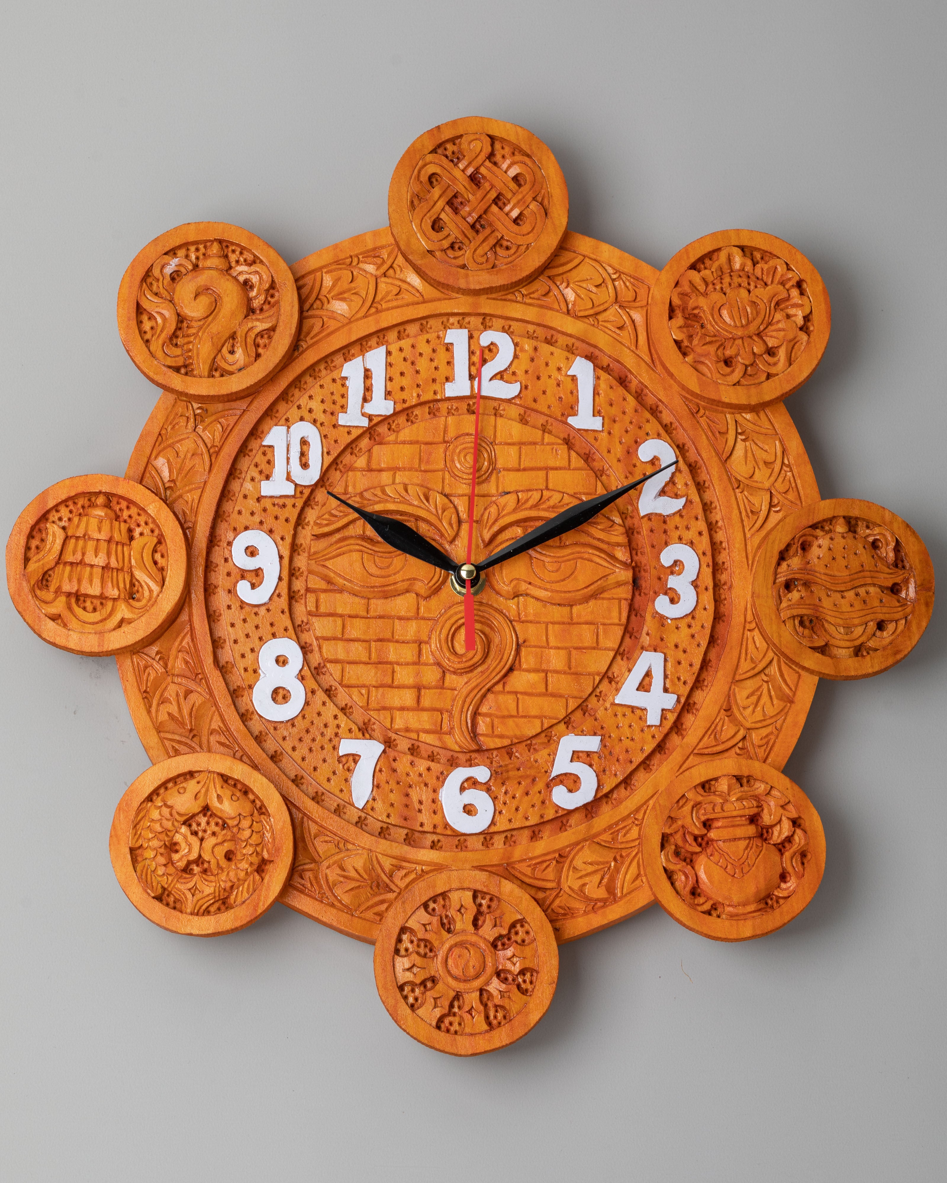 Handcrafted Wooden Wall Clock | Tibetan Decorative Timepiece