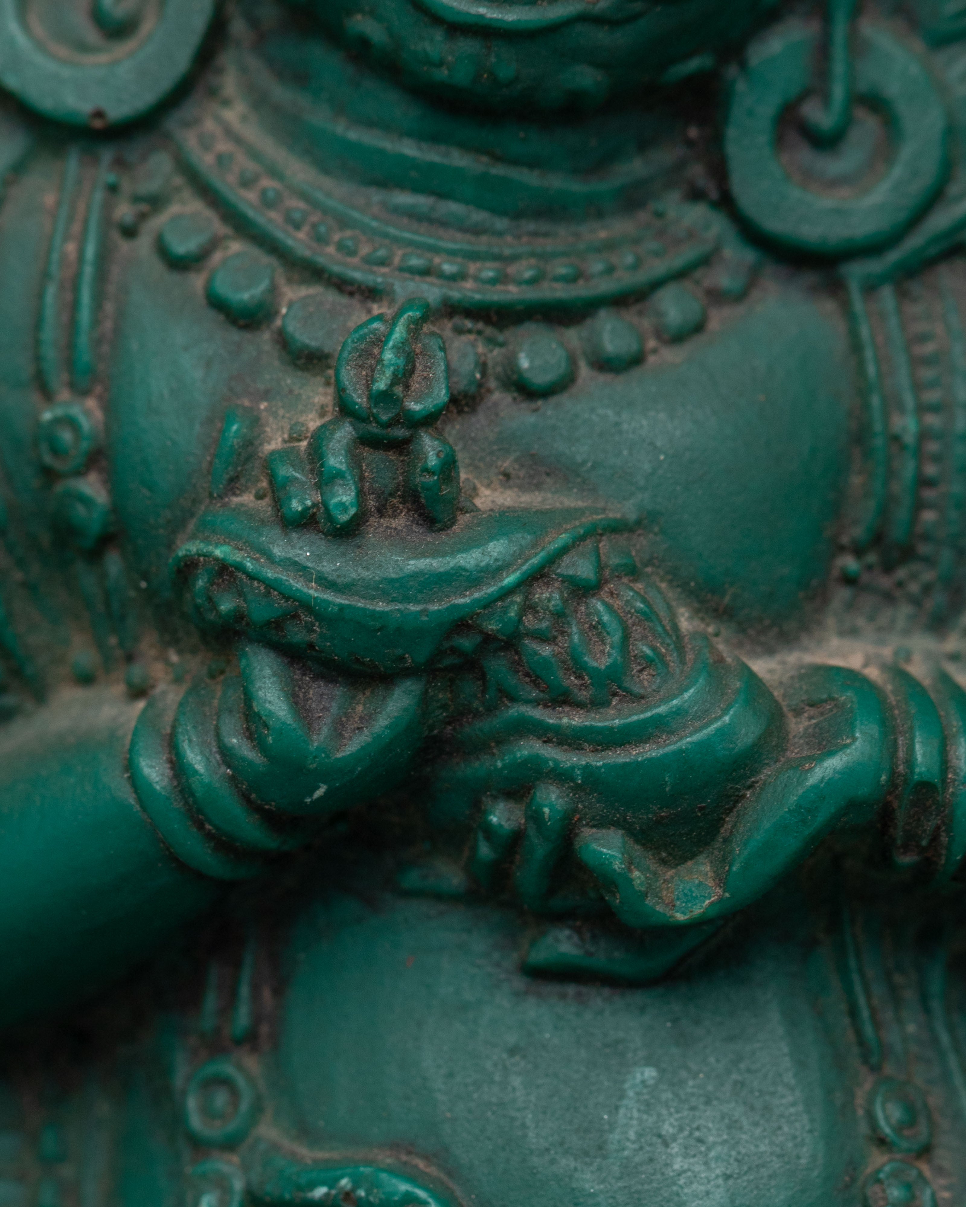 Sacred Six-Armed Mahakala Sculpture | Compressed Turquoise Buddhist Protector Statue