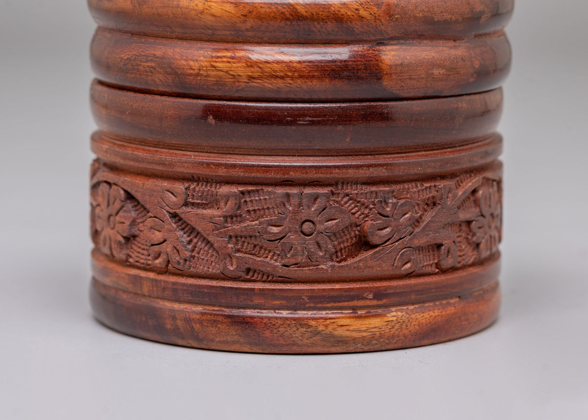 Handcrafted Tibetan Offering Rice Pot | Wooden Buddhist Altar Container