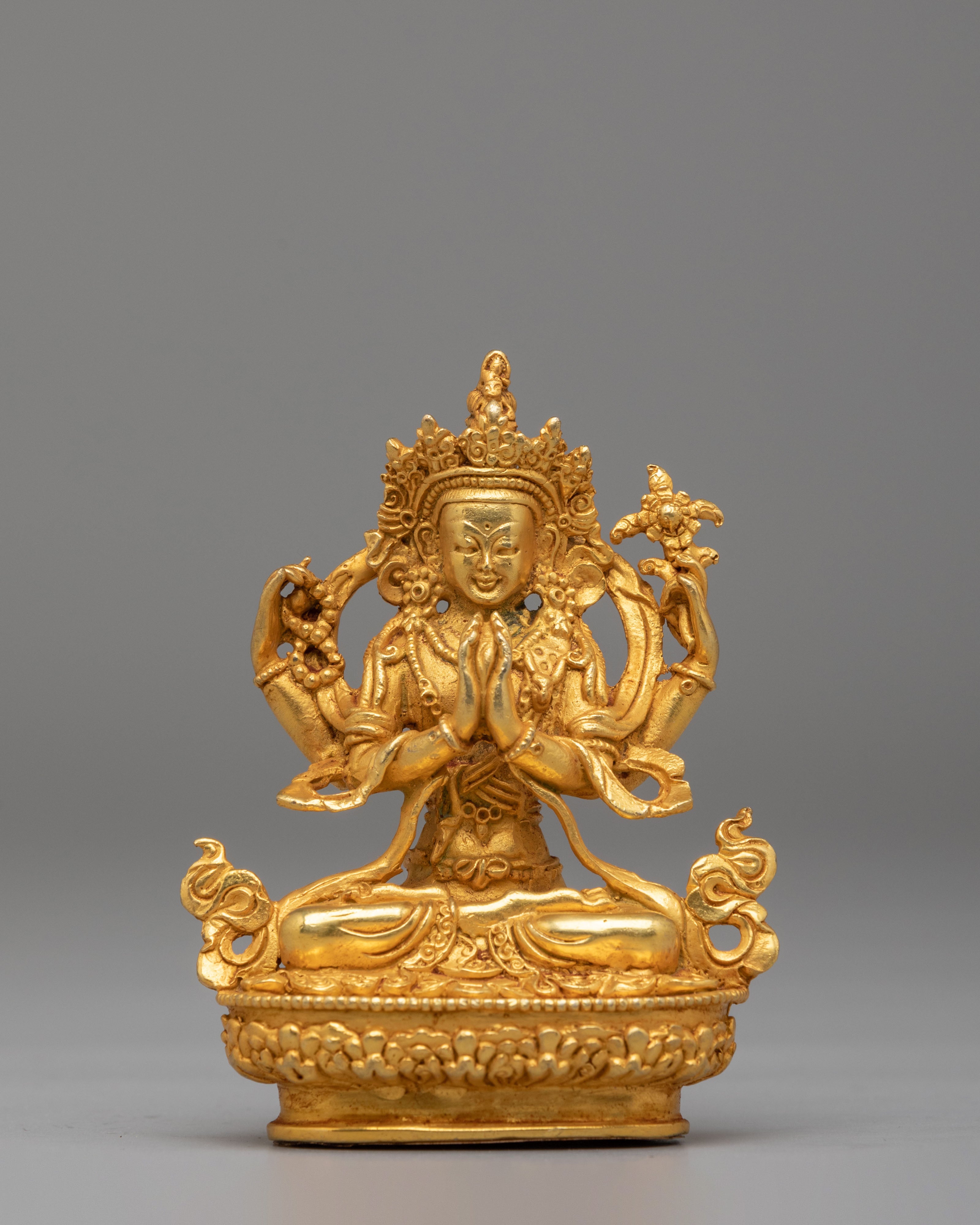 Himalayan Six Deities Statue Set | Gold Plated Buddhist Altar Decor