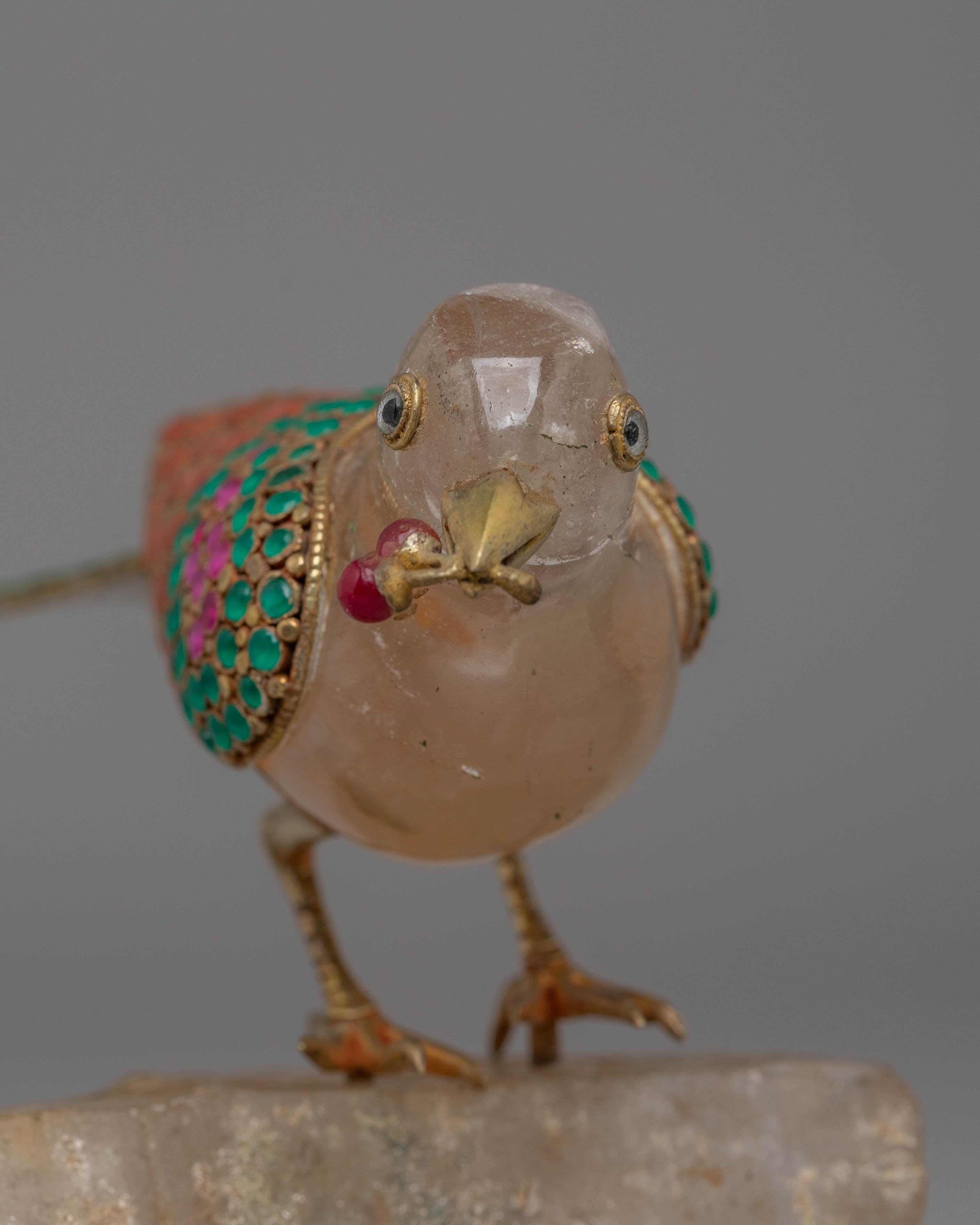Handcrafted Bird Sculpture | Amethyst Crystal & Gold Plated Copper Decor