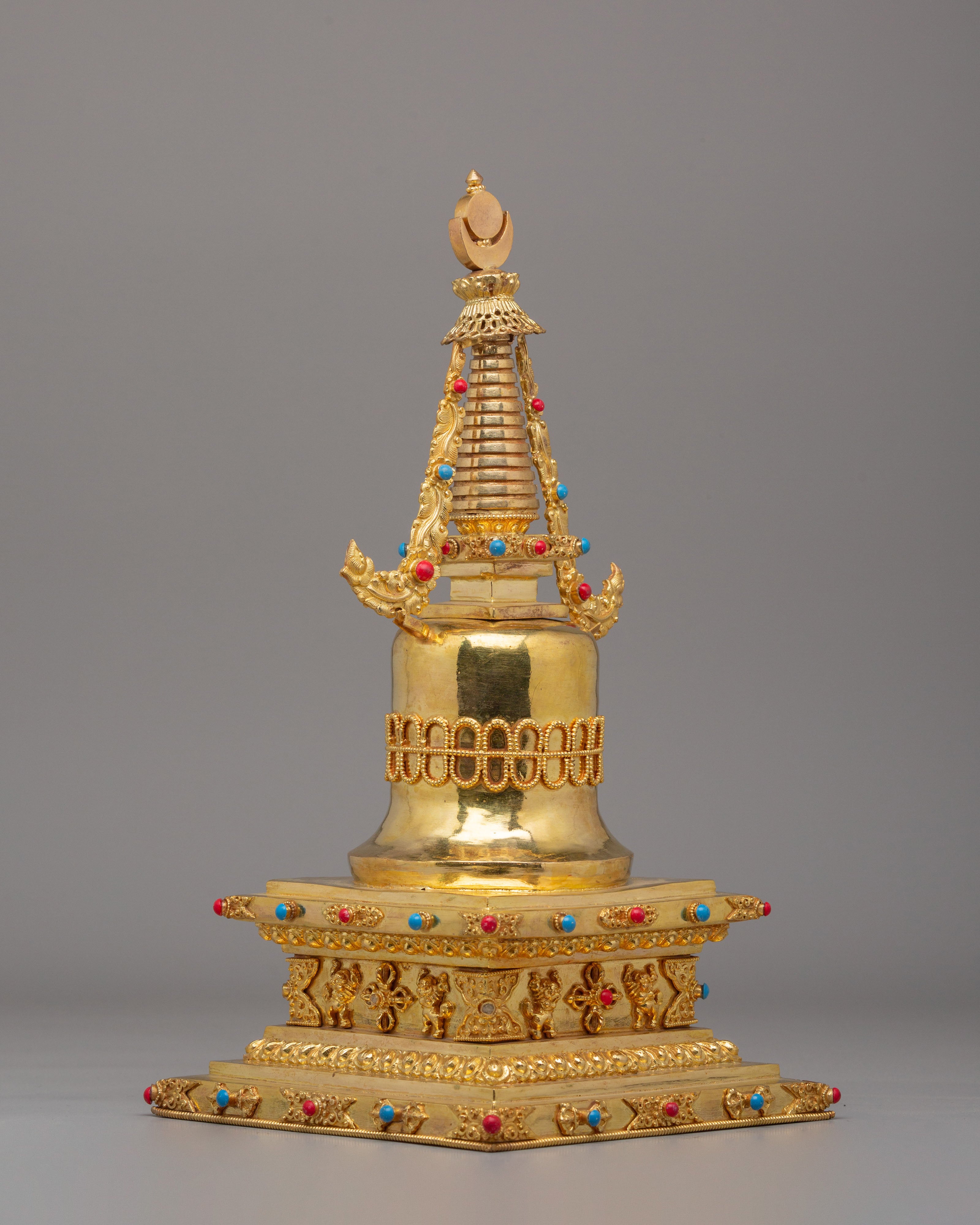 Handcrafted Gold Plated Parinirvana Stupa | Tibetan Sacred Symbol