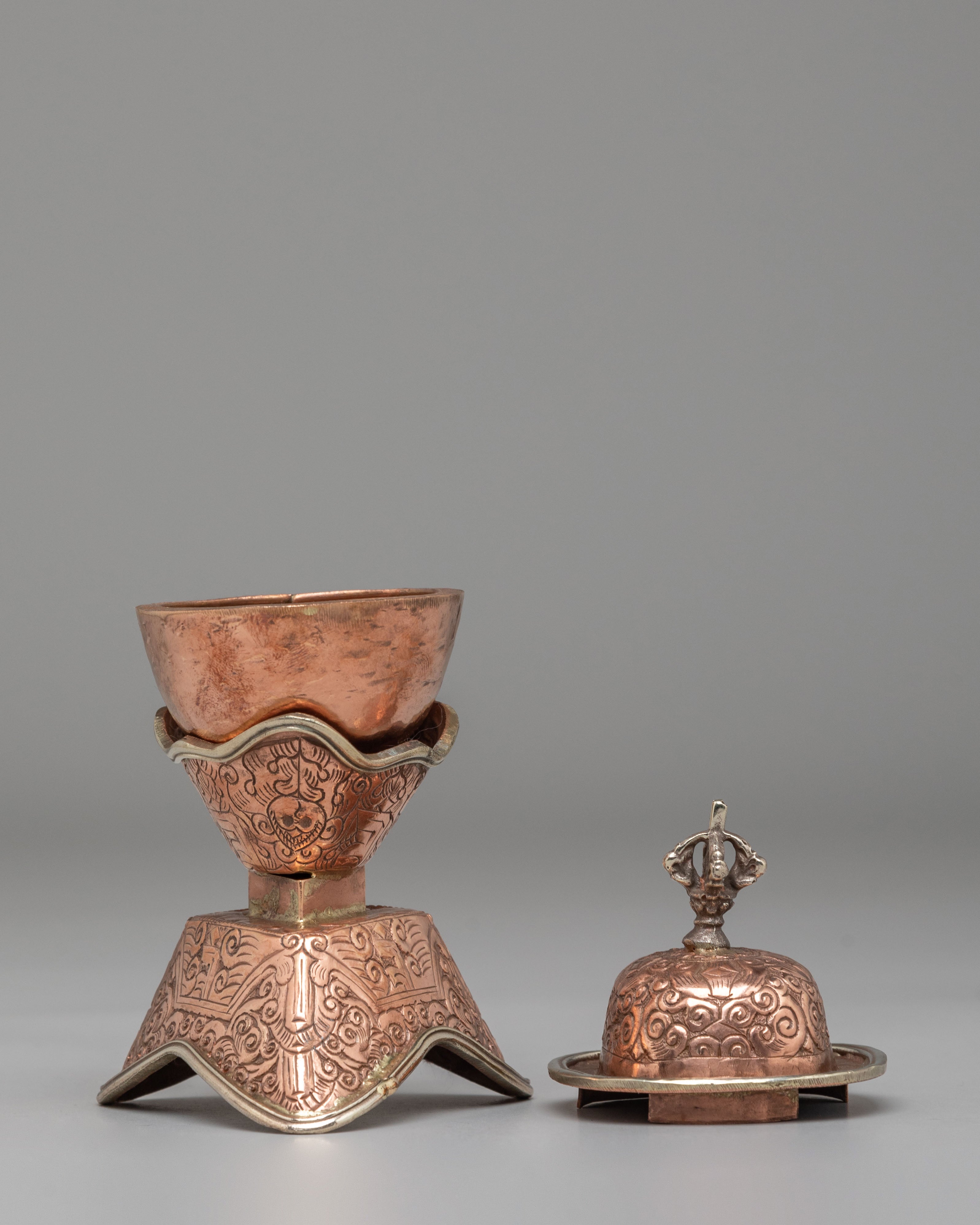 Handcrafted Kapala Ritual Tool | Tibetan Copper Skull Bowl