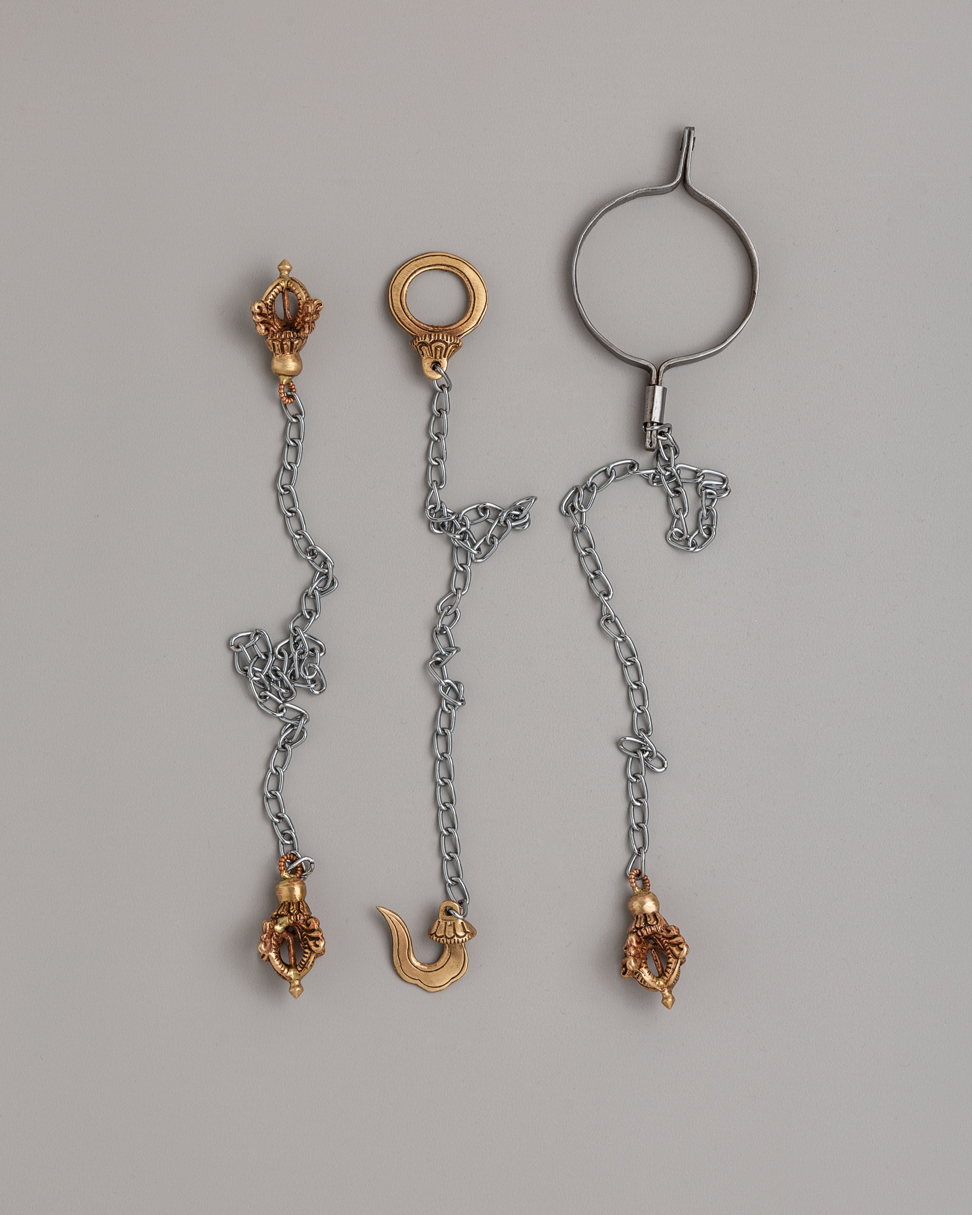 Traditional Tibetan Ritual Item Set | Silver Polished Copper & Oxidized Copper Ritual Items