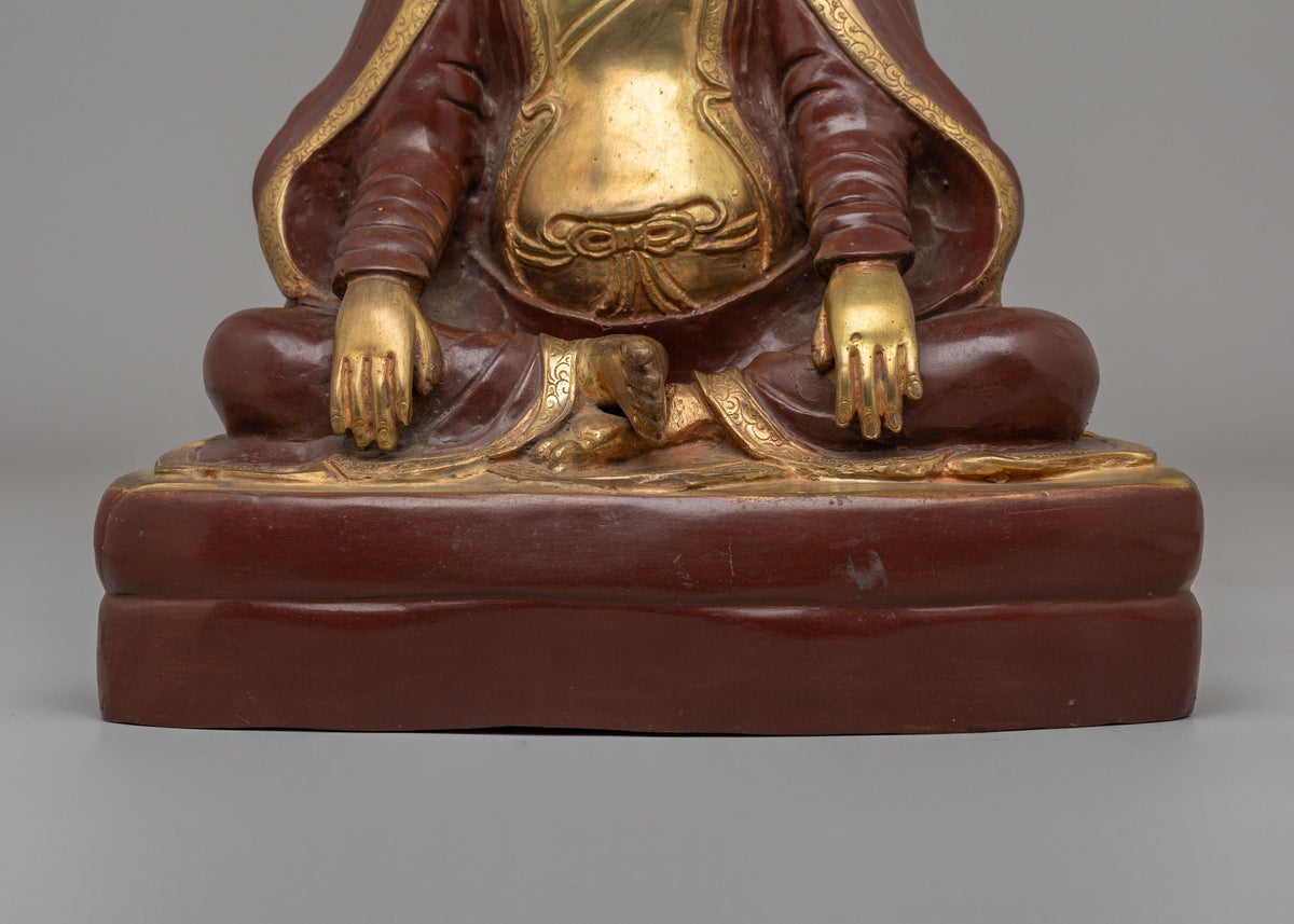 Buddhist Kagyu Master Marpha Sculpture | 24K Gold Plated Copper Deity