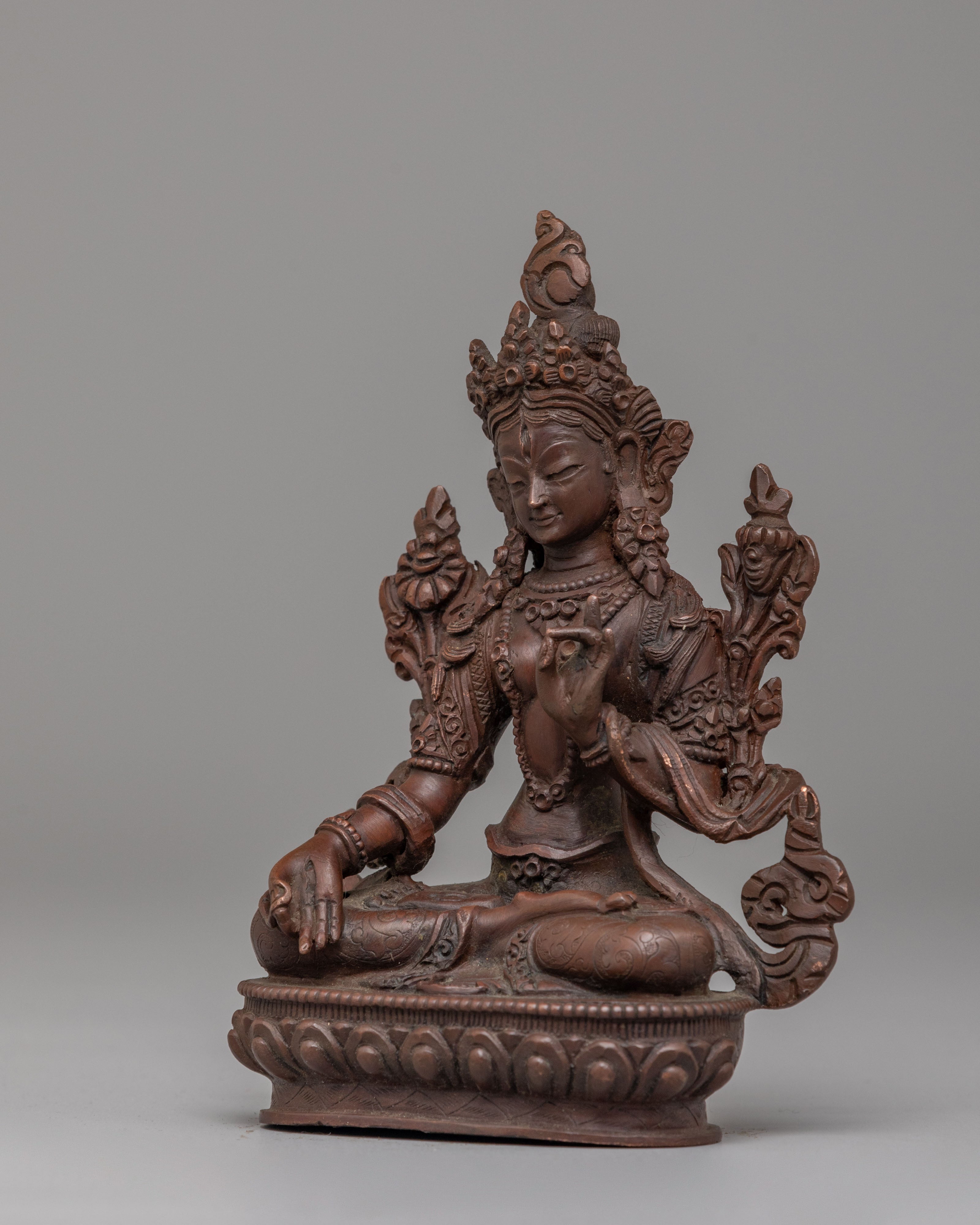 Himalayan White Tara Sculpture | Handcrafted Oxidized Copper Statue for Meditation